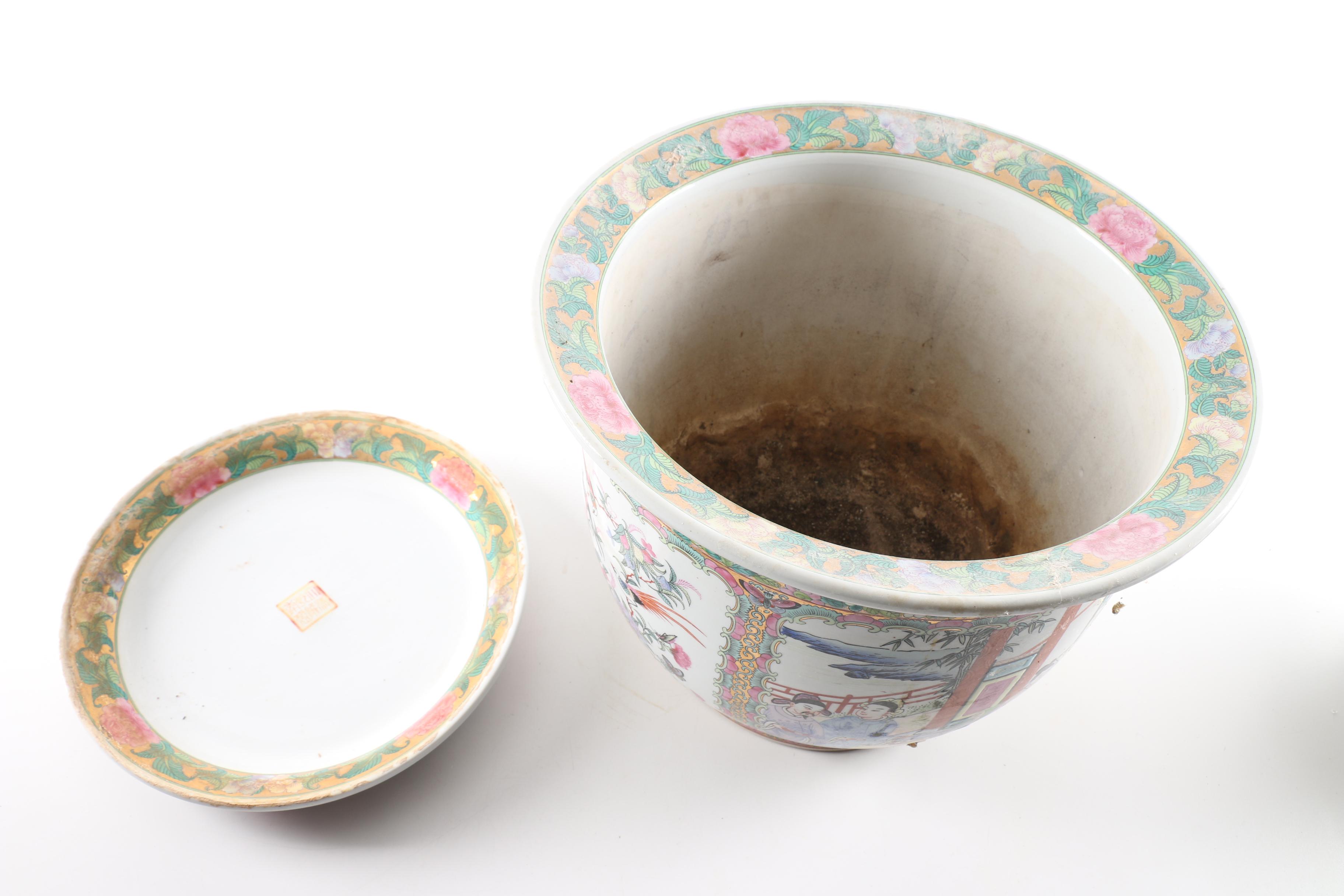 Chinese Porcelain Planters and Saucers