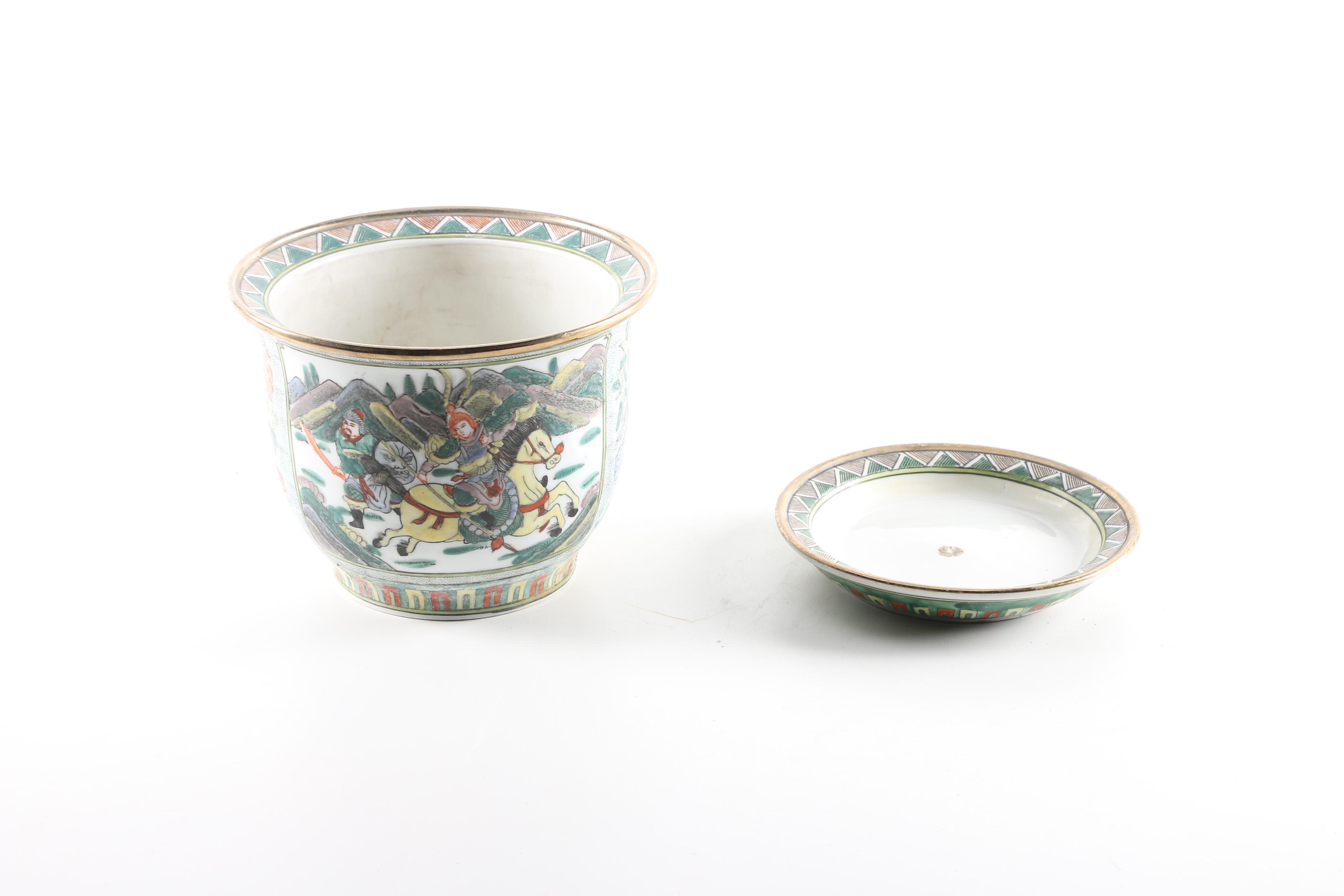 Chinese Porcelain Planters and Saucers