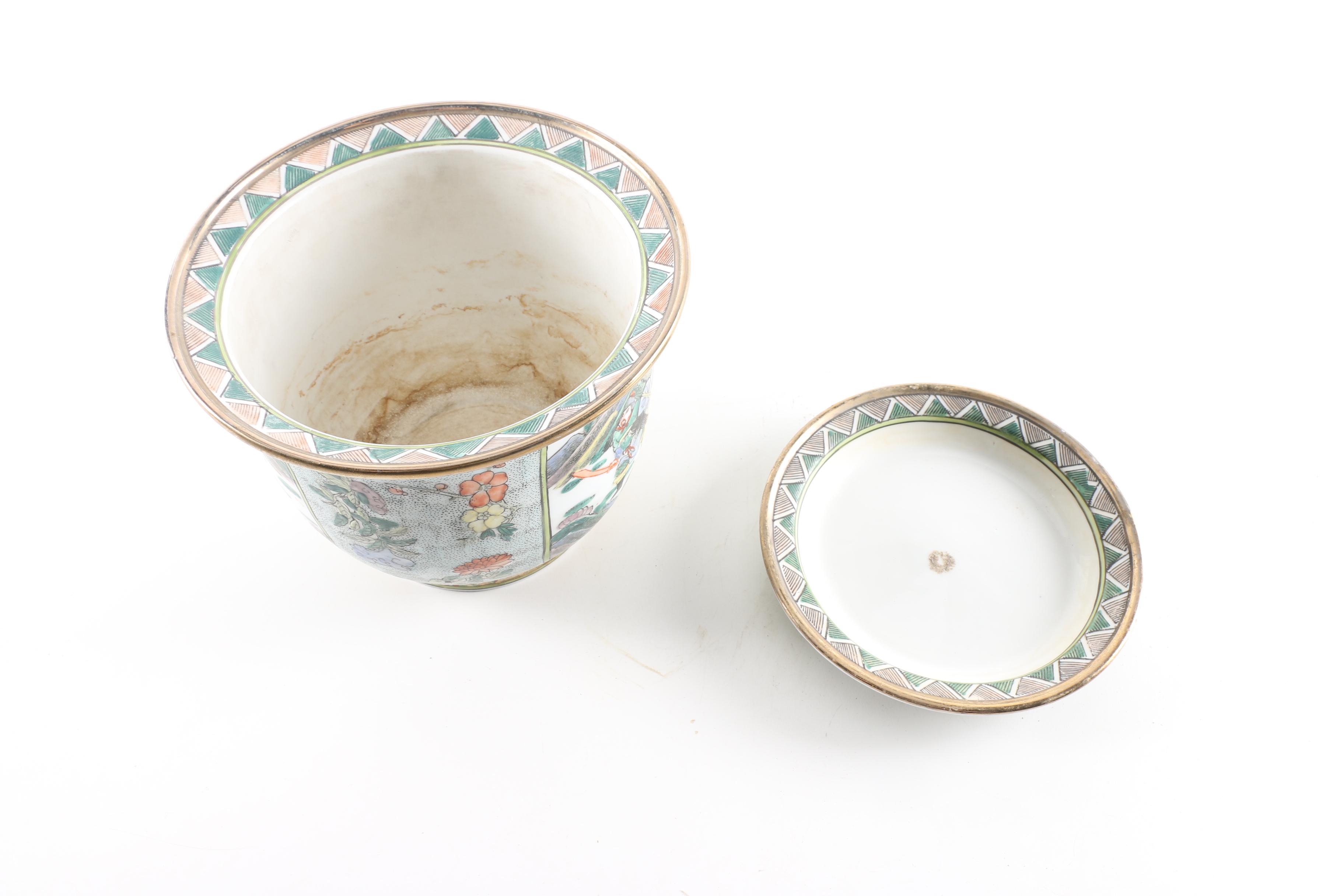 Chinese Porcelain Planters and Saucers