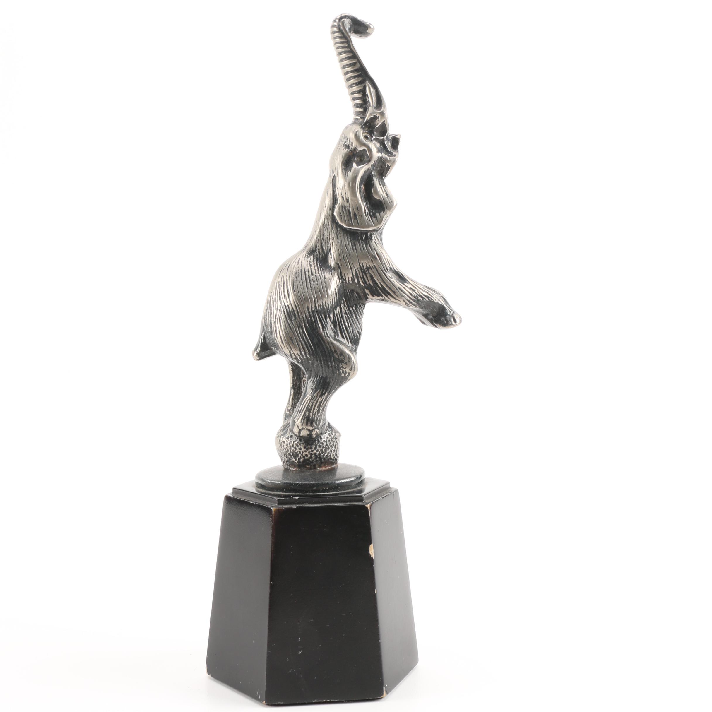 The Franklin Mint Bugatti Metal Elephant Figure on Wooden Stand