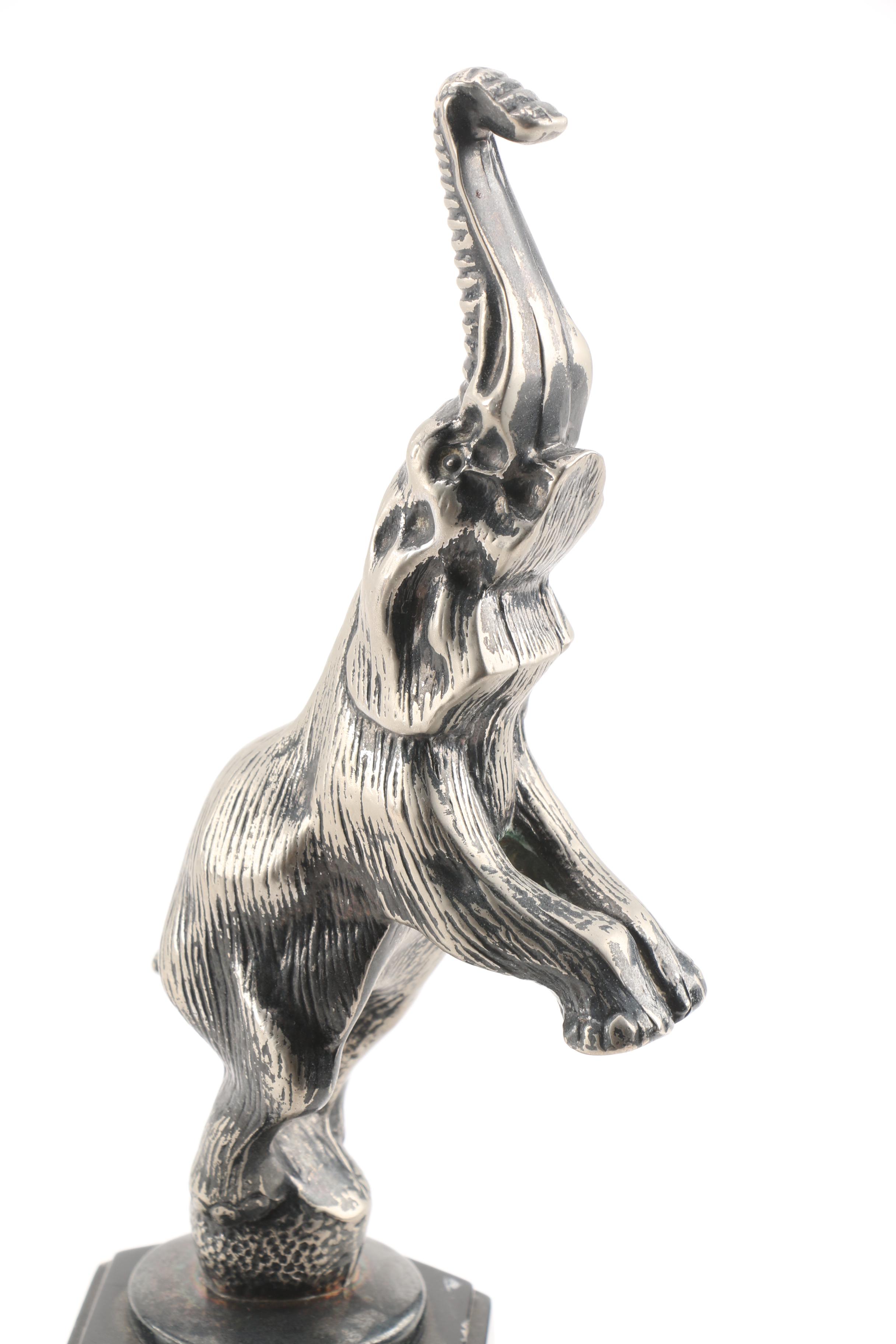 The Franklin Mint Bugatti Metal Elephant Figure on Wooden Stand