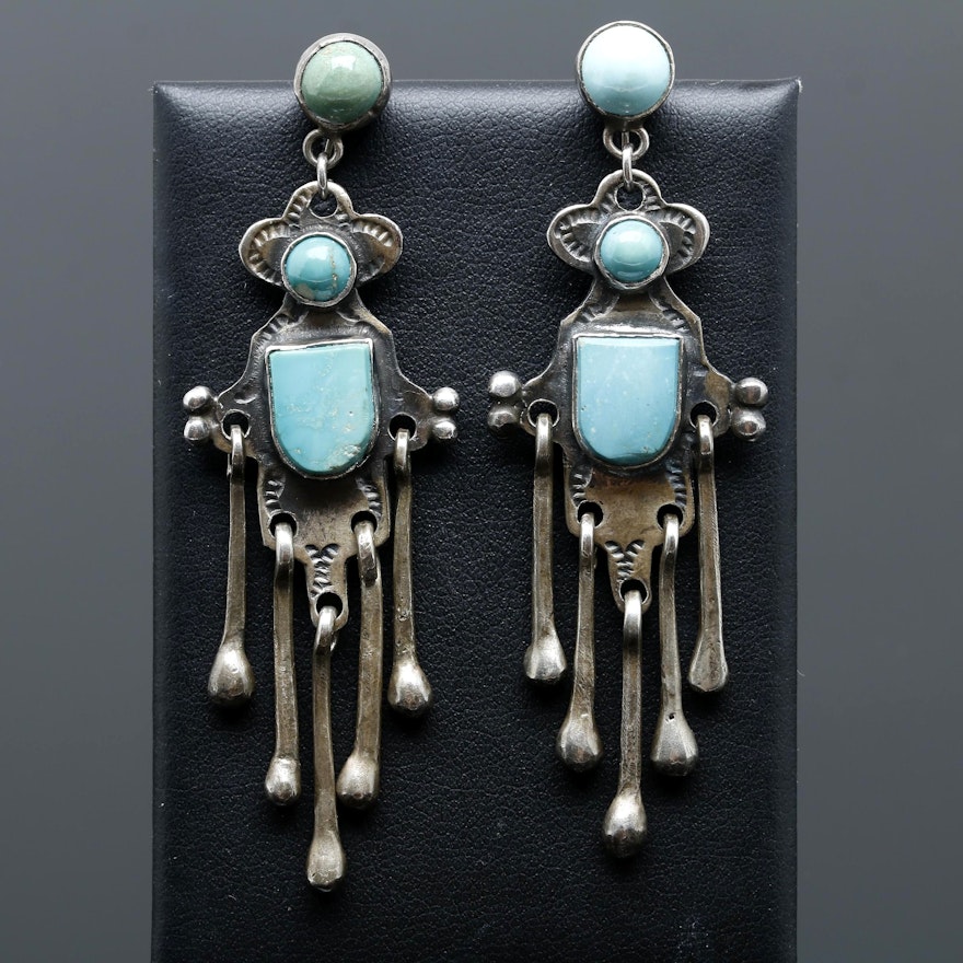 Southwestern Style Sterling Silver Turquoise Drop Earrings