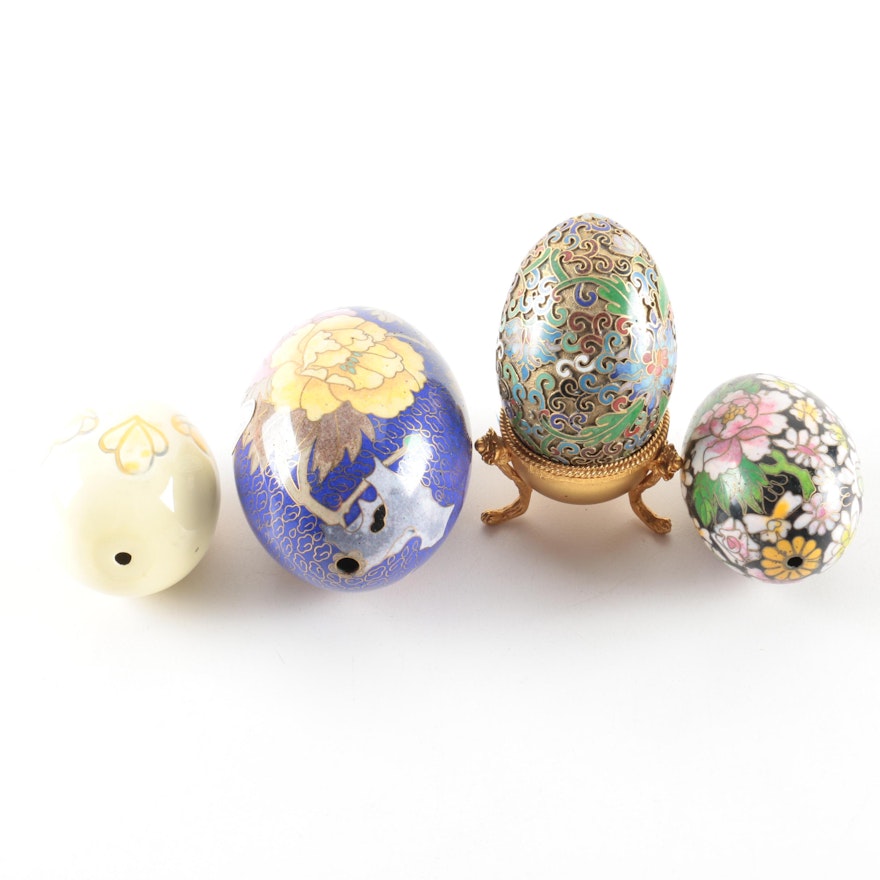 Vintage Hand-Decorated Cloisonné Eggs