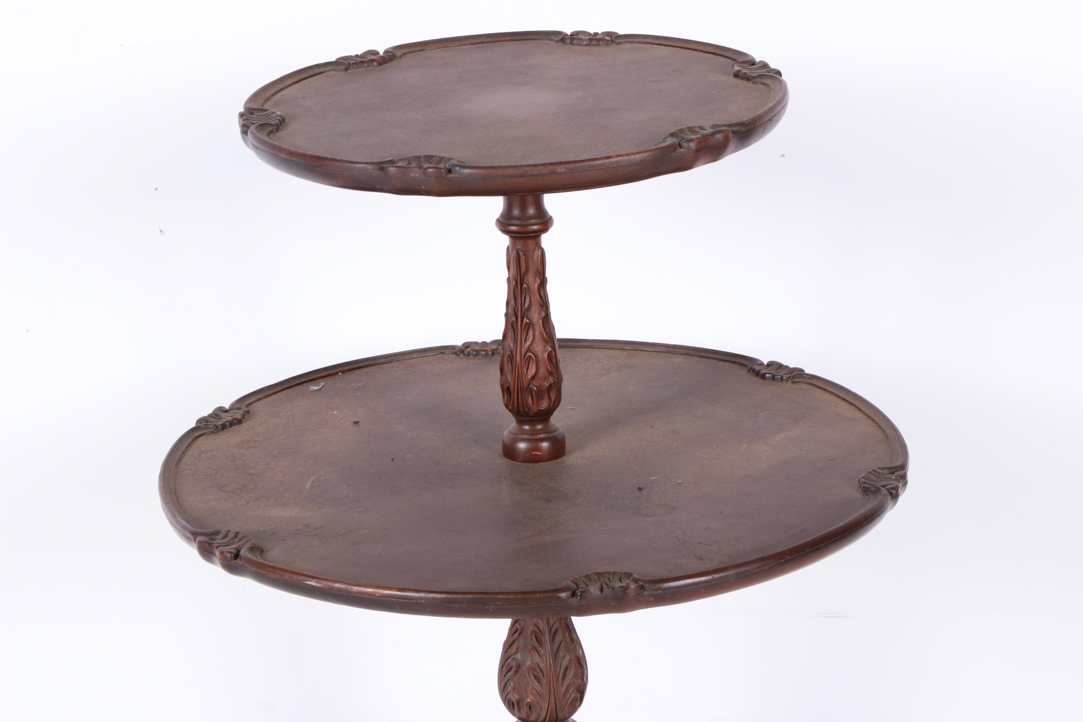 Vintage Queen Anne Style Mahogany Dumbwaiter Table