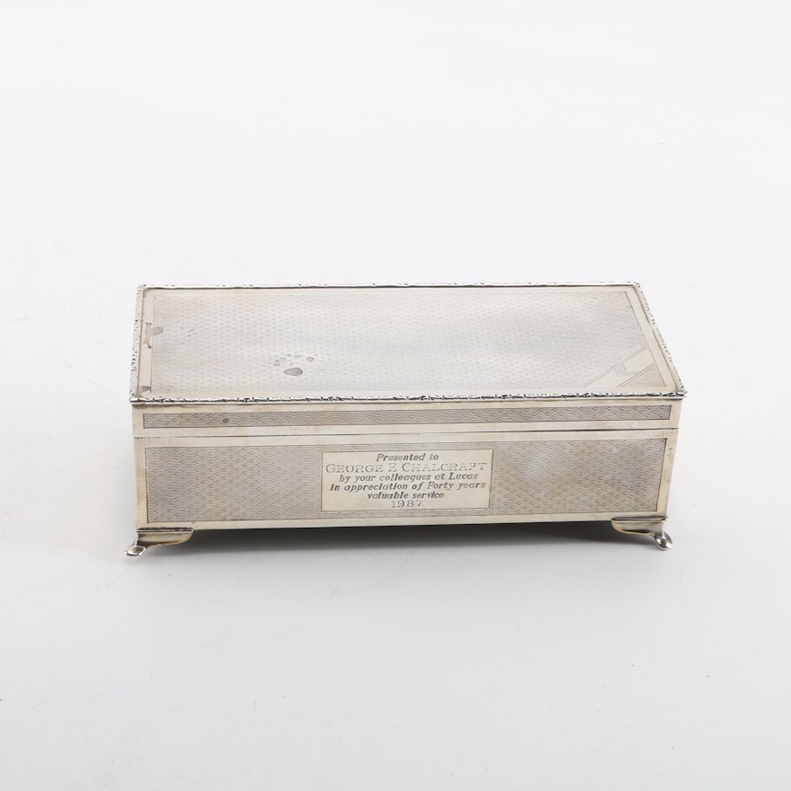 1987 Harman Brothers British Sterling Silver Engraved Cigar Box