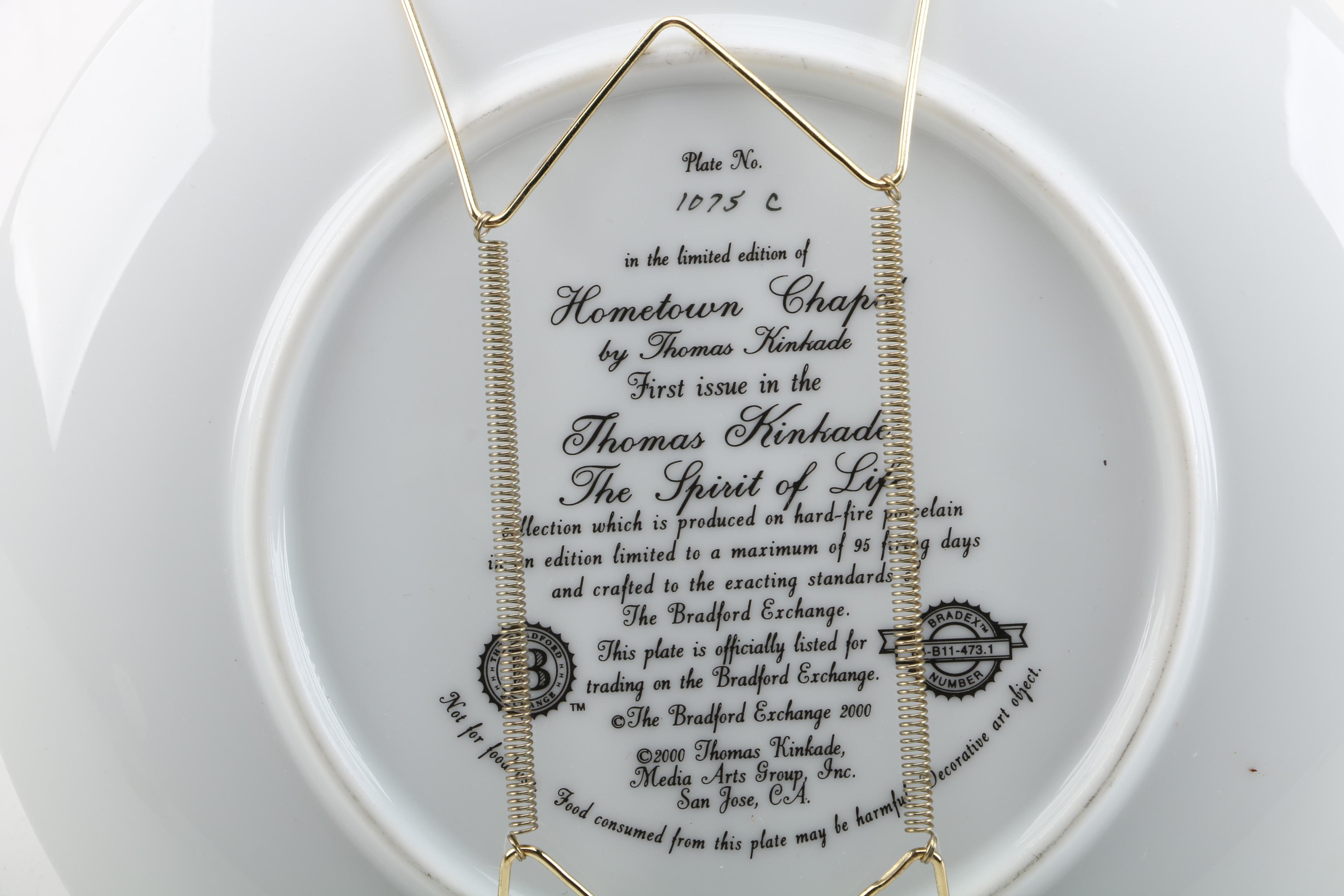 Thomas Kinkade "Hometown Chapel" Plate from "Spirit of Life" Collection 2000