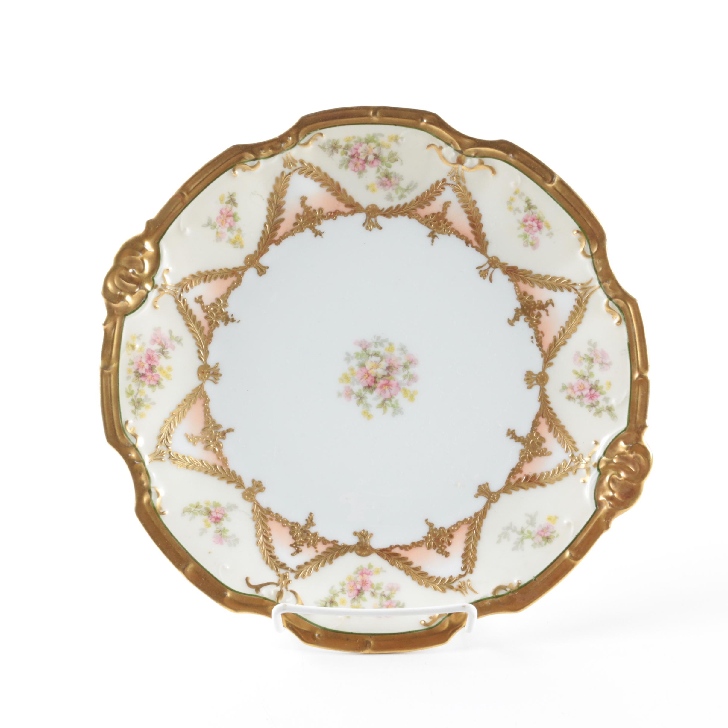 Antique Limoges Porcelain Plate and Rococo Style Stand