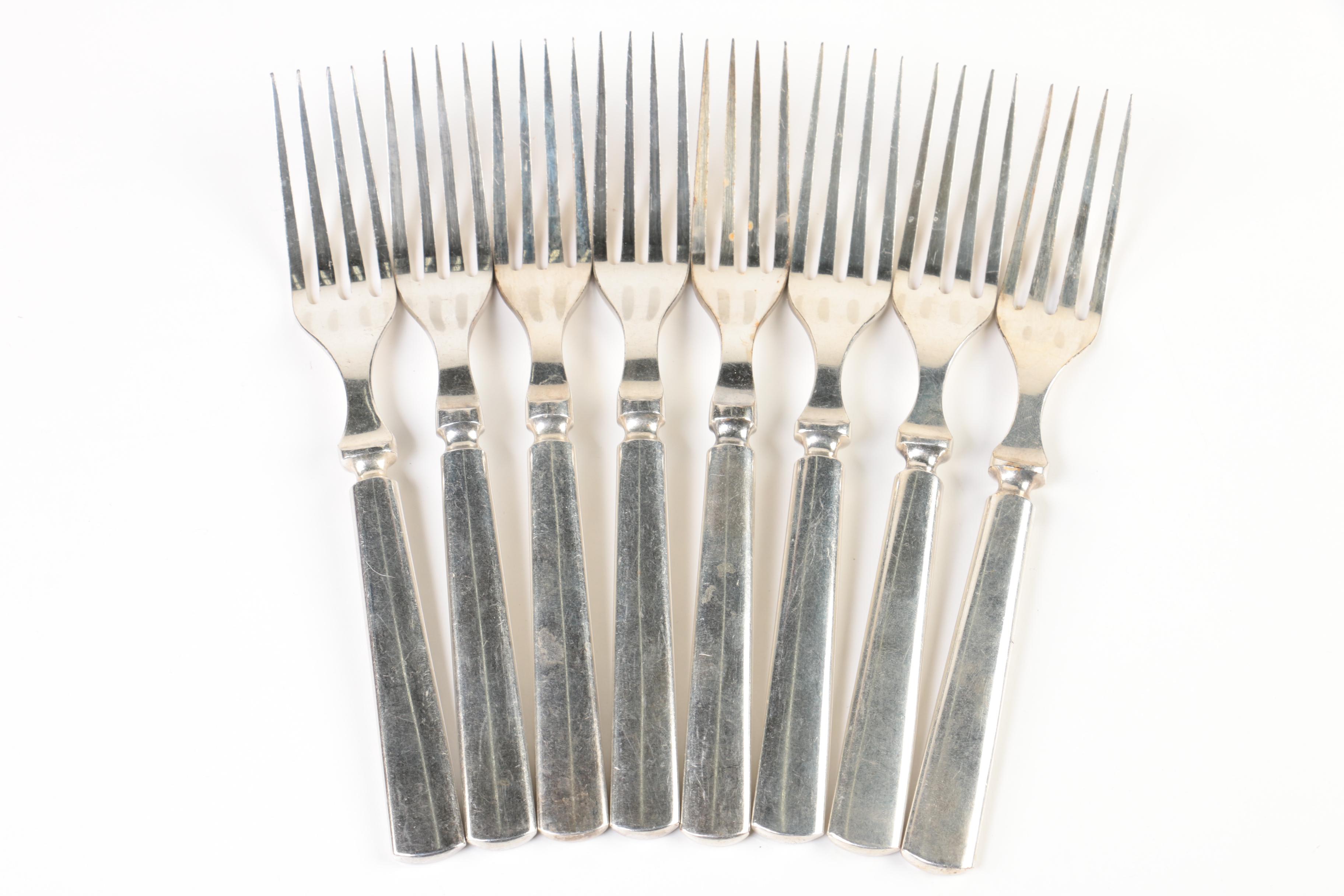 Wm. Rogers Silver Plate Flatware and Wooden Flatware Storage Chest