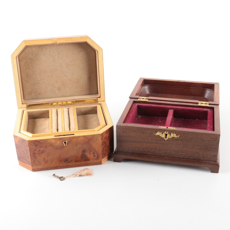 Mahogany and Burled Jewelry Caskets