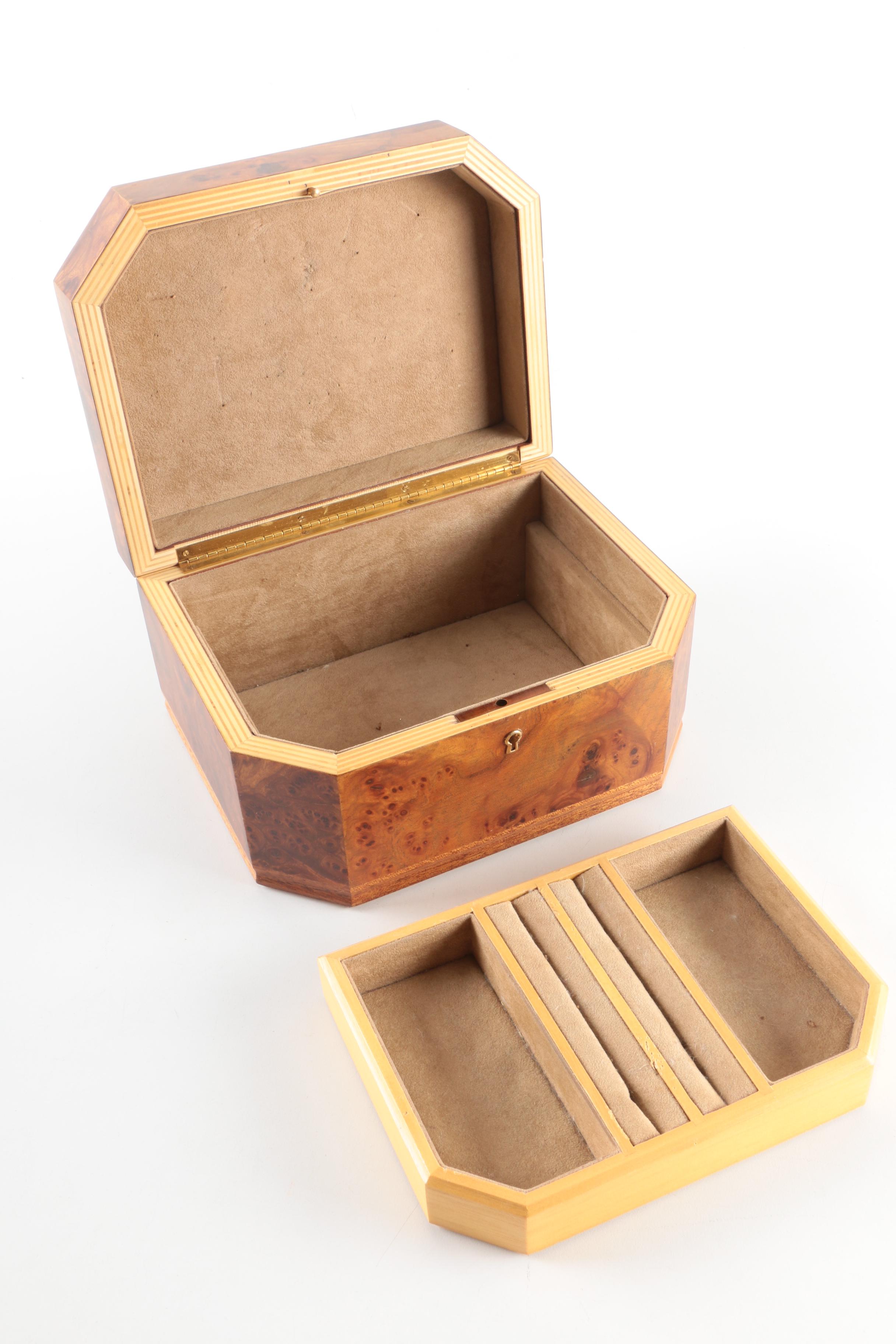 Mahogany and Burled Jewelry Caskets