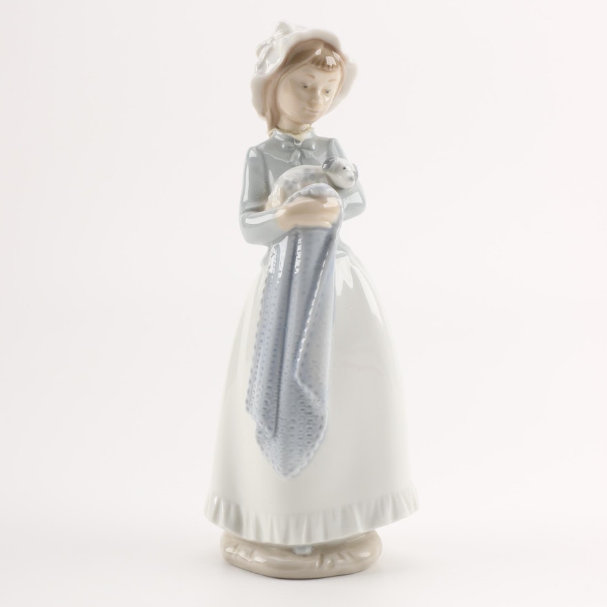 NAO by Lladró "Girl with Puppy Dog and Blanket" Figurine
