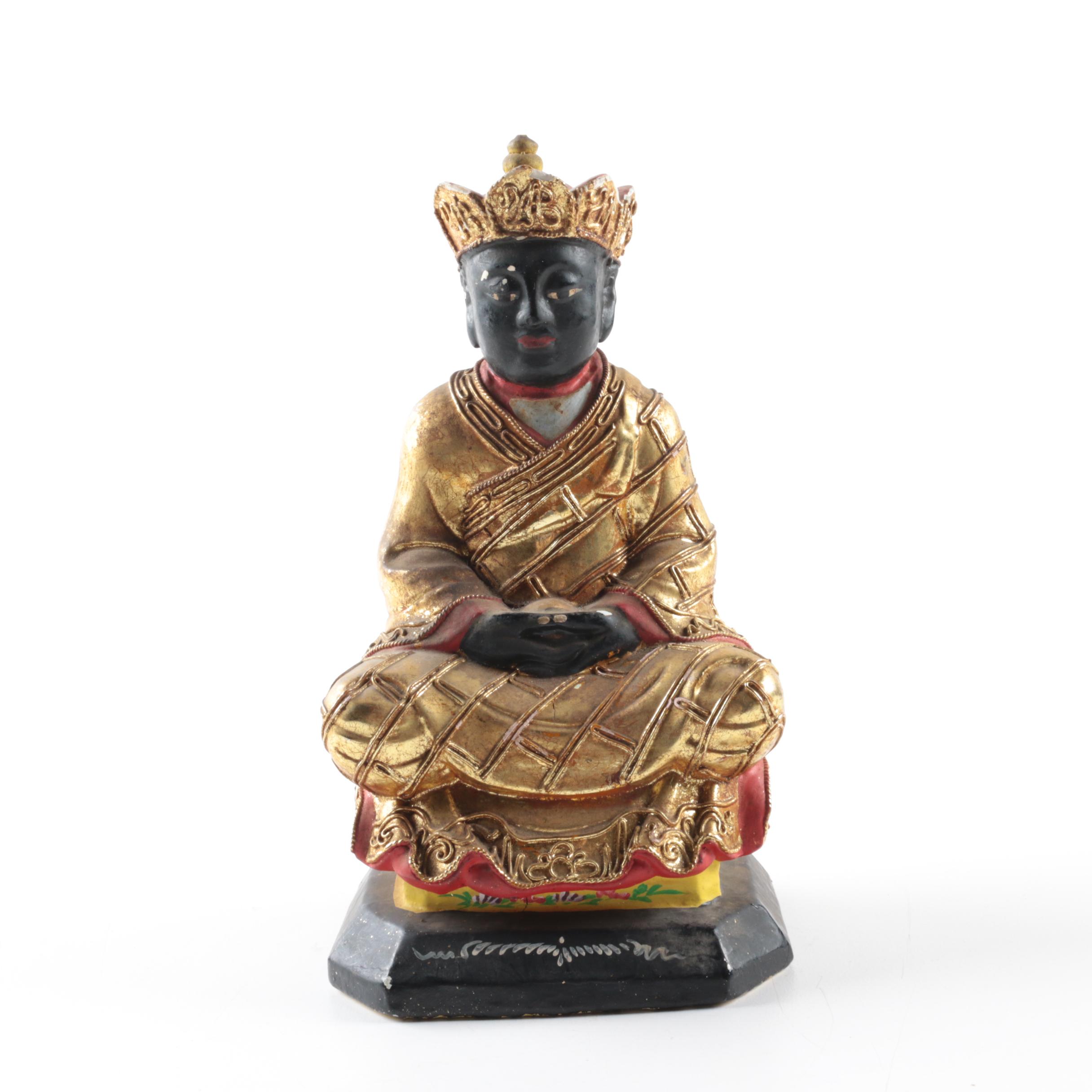 Sino-Tibetan Hand-Painted Wooden Sculpture