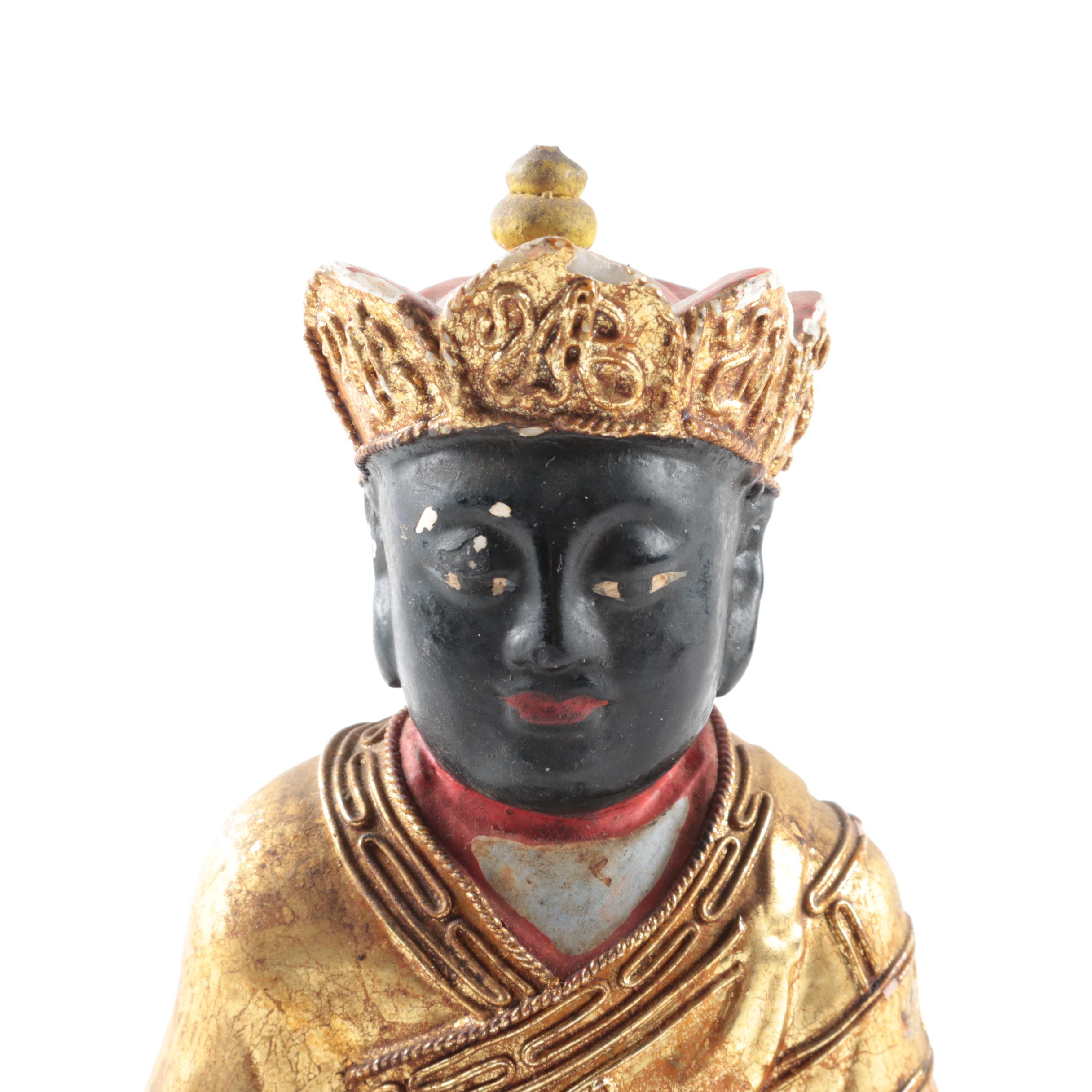 Sino-Tibetan Hand-Painted Wooden Sculpture