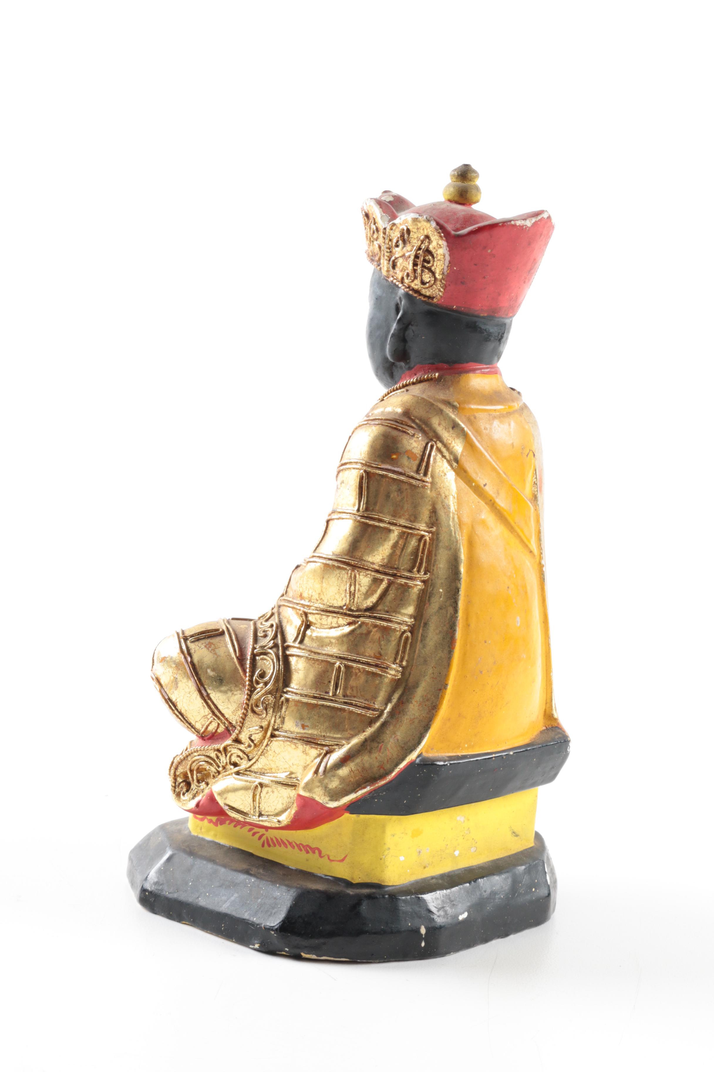 Sino-Tibetan Hand-Painted Wooden Sculpture