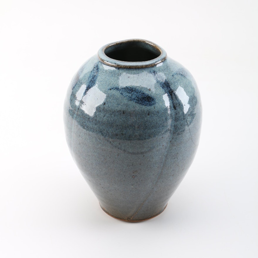 Blue Glazed Stoneware Vase
