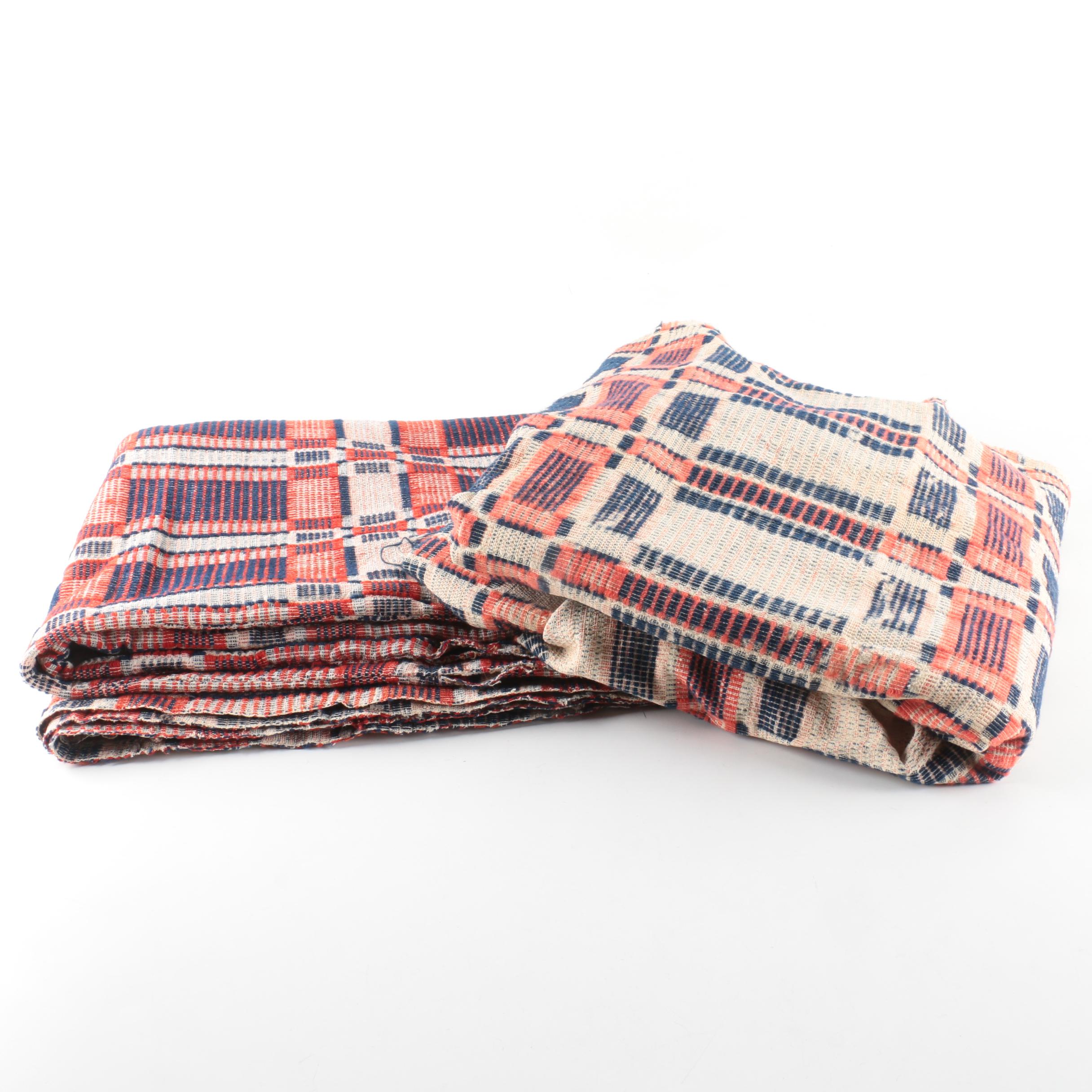 Antique Handwoven Wool and Cotton Coverlets