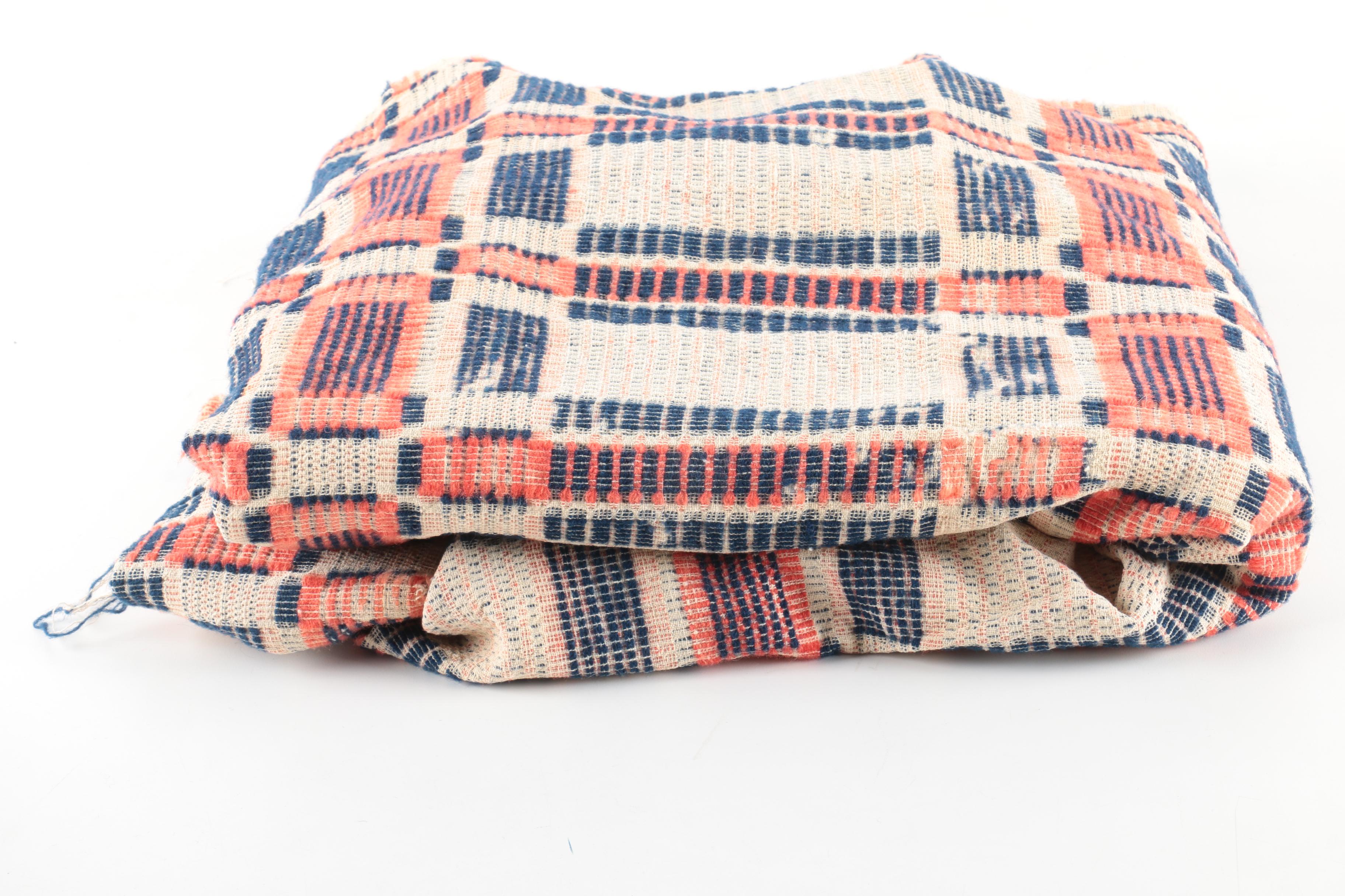 Antique Handwoven Wool and Cotton Coverlets