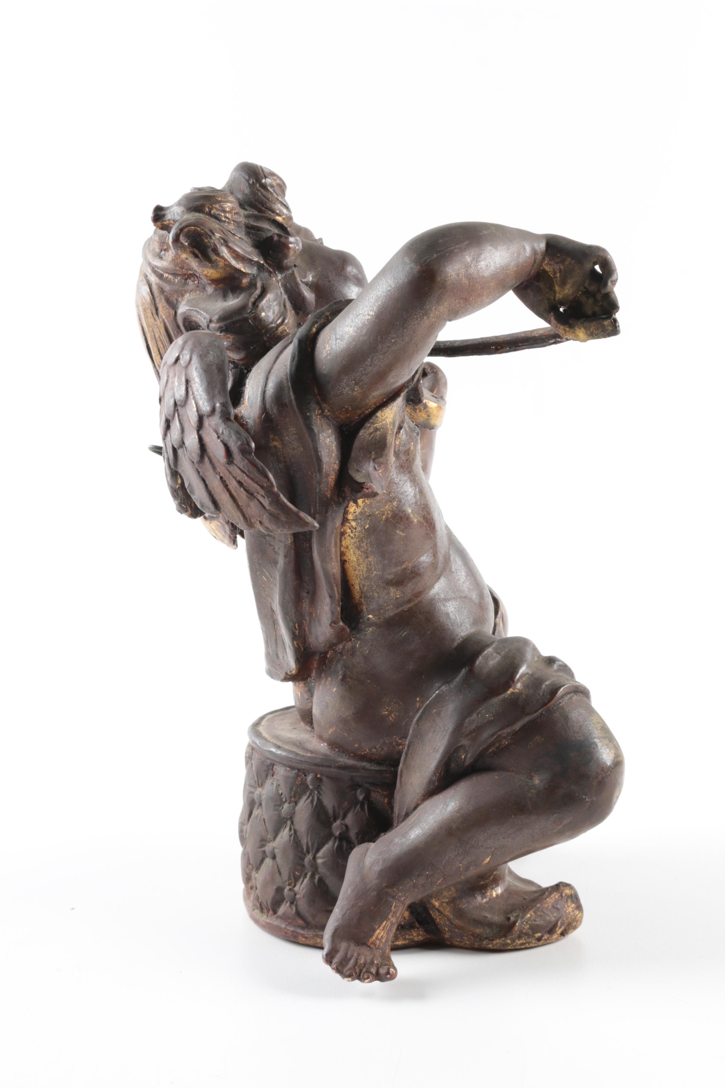 Two Carved Wooden Cherub with Instruments