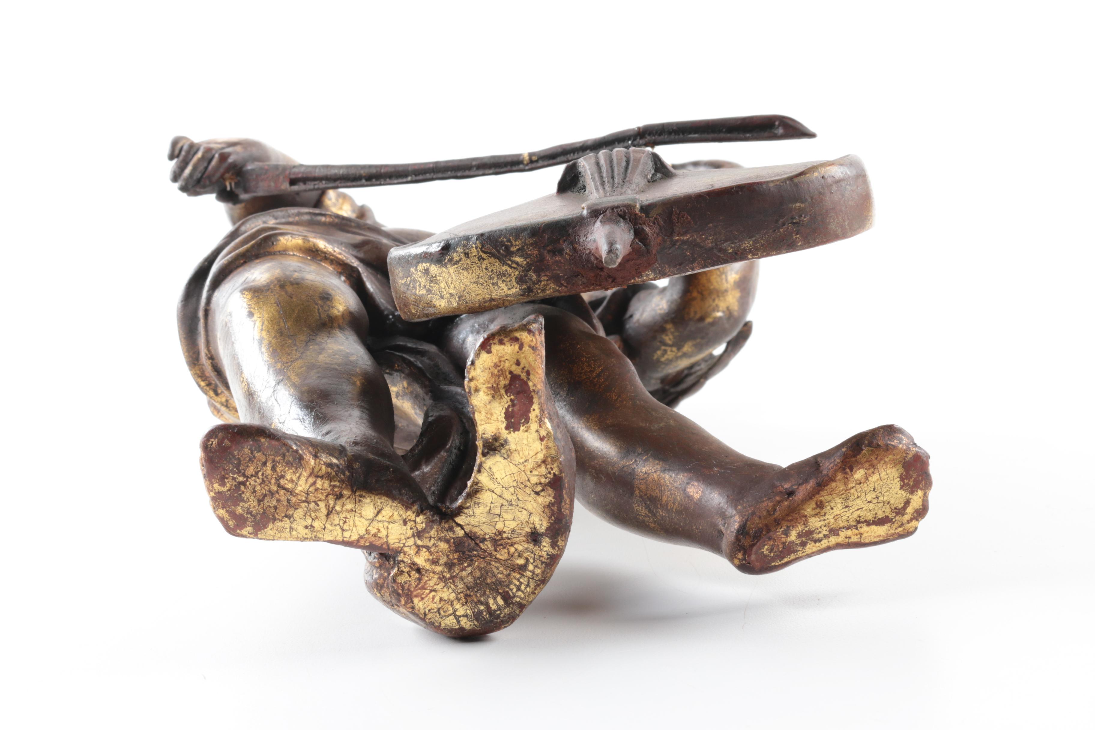 Two Carved Wooden Cherub with Instruments