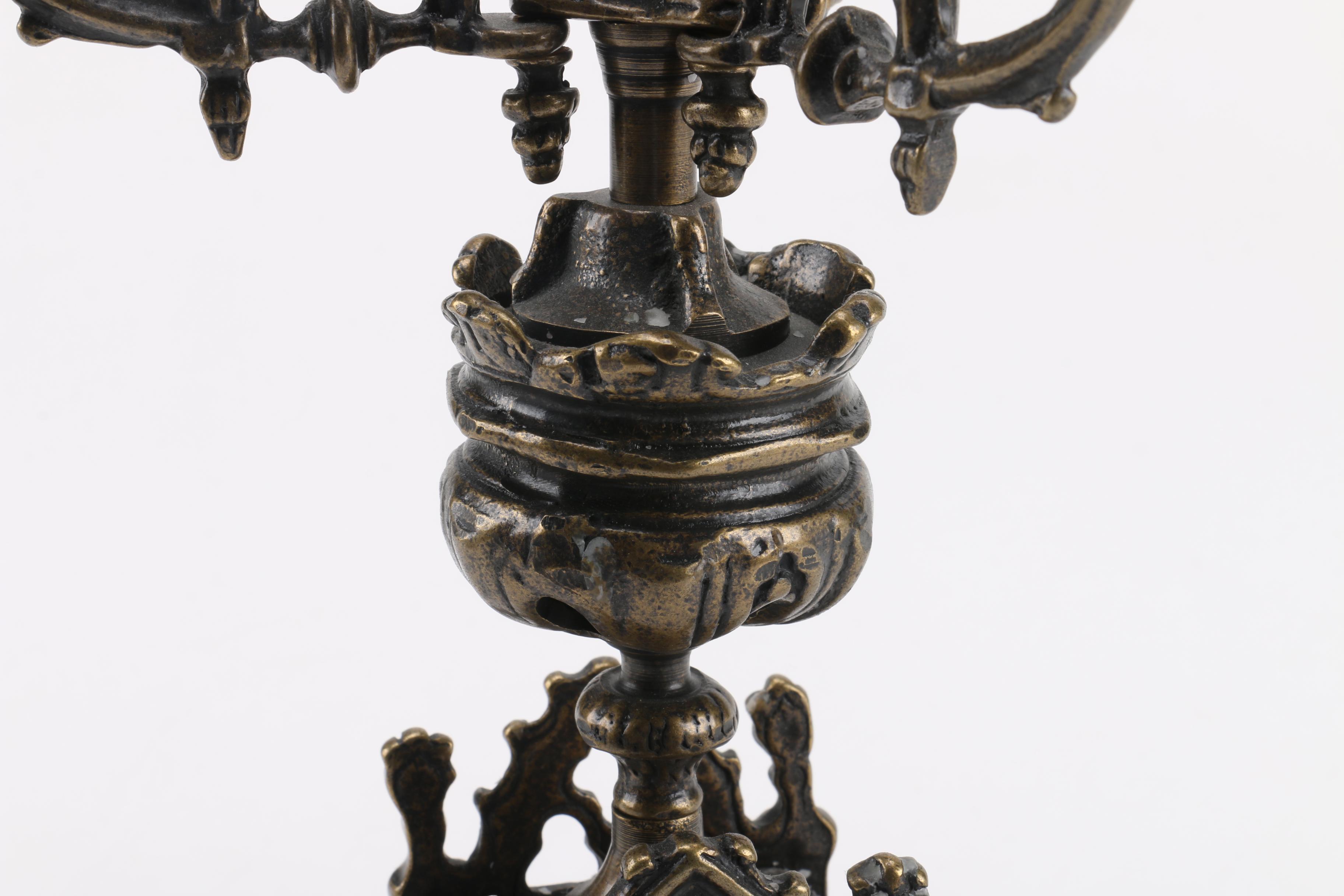 Gothic-Style Bronze Patina Candelabra