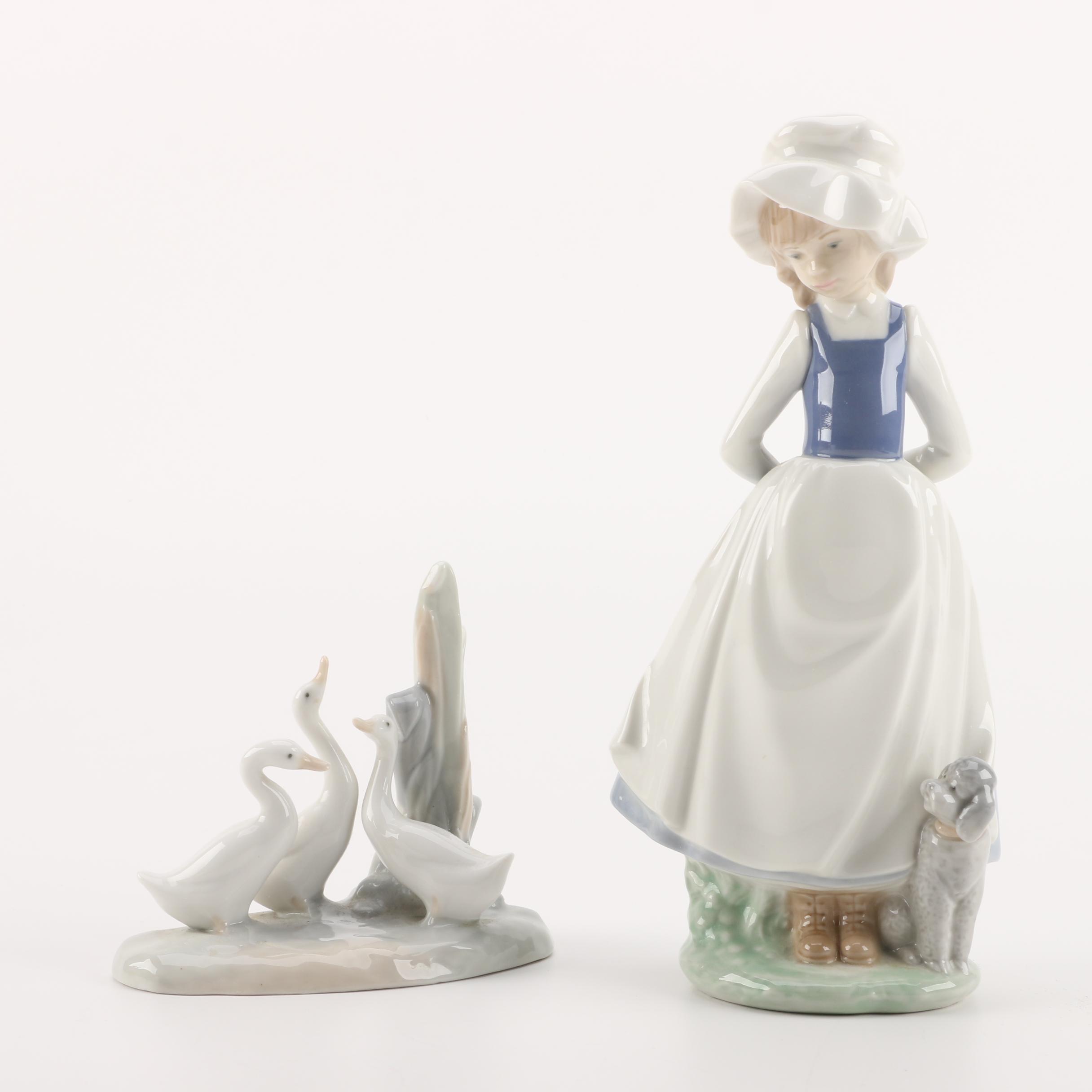 NAO by Lladró Figurines of a Girl and Geese