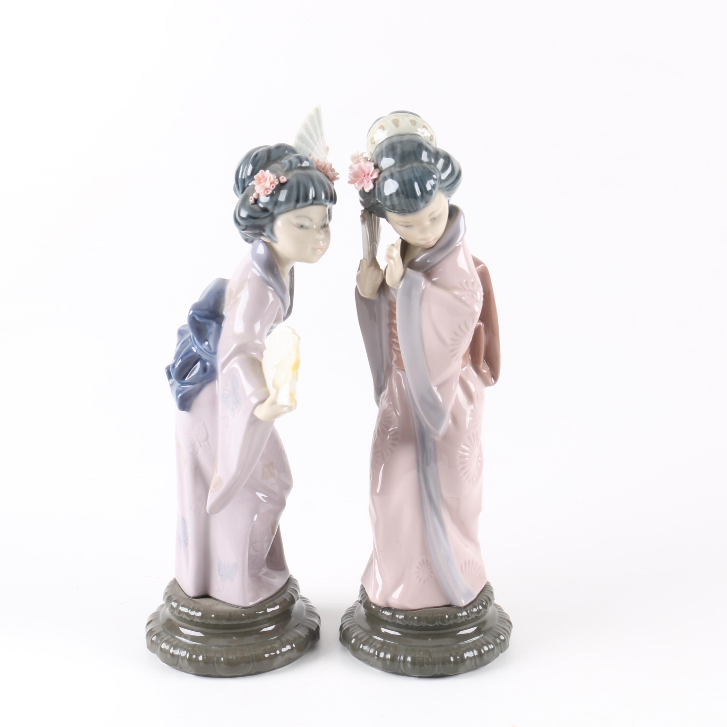 Lladró "Timid Geisha" and "Japanese with Fan"