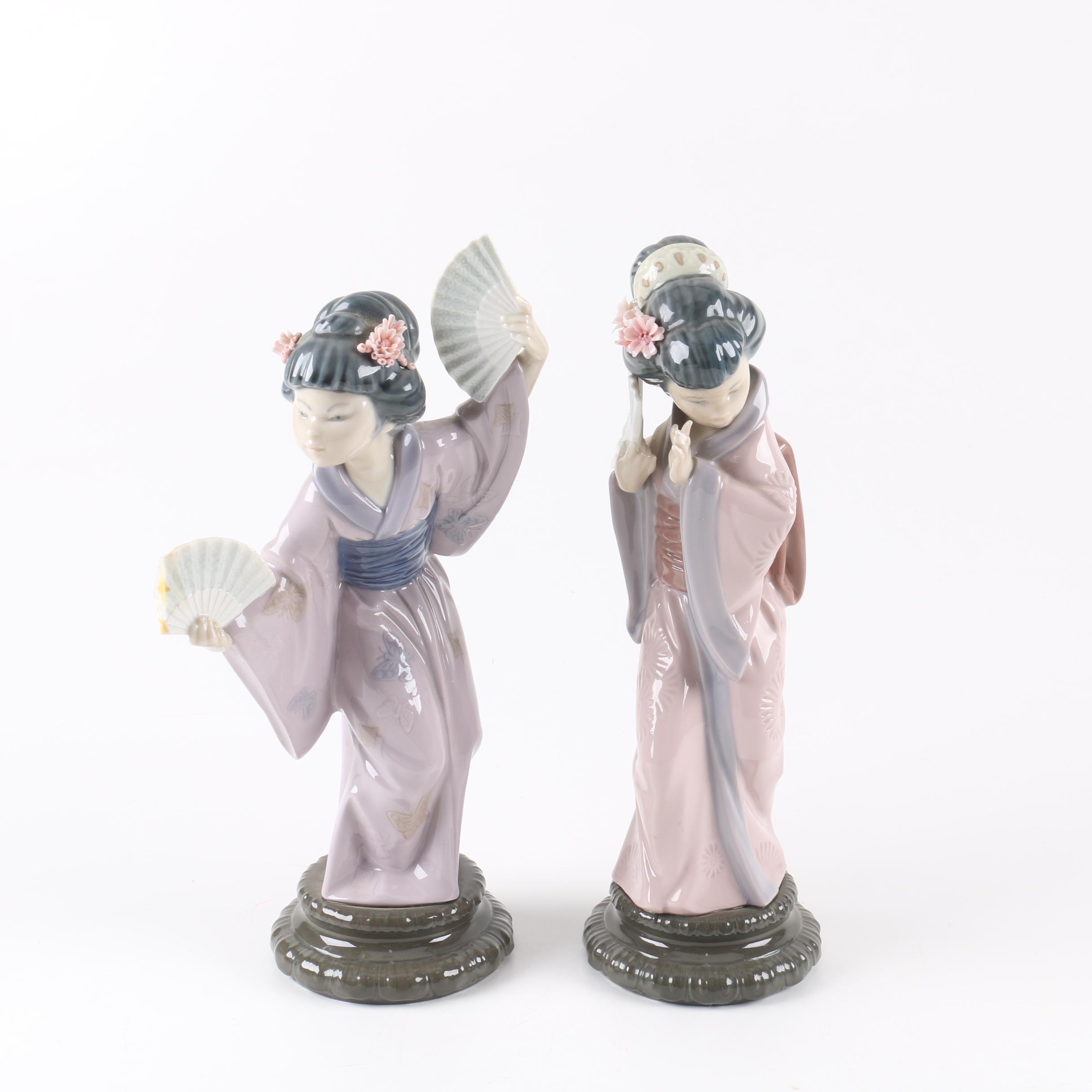 Lladró "Timid Geisha" and "Japanese with Fan"