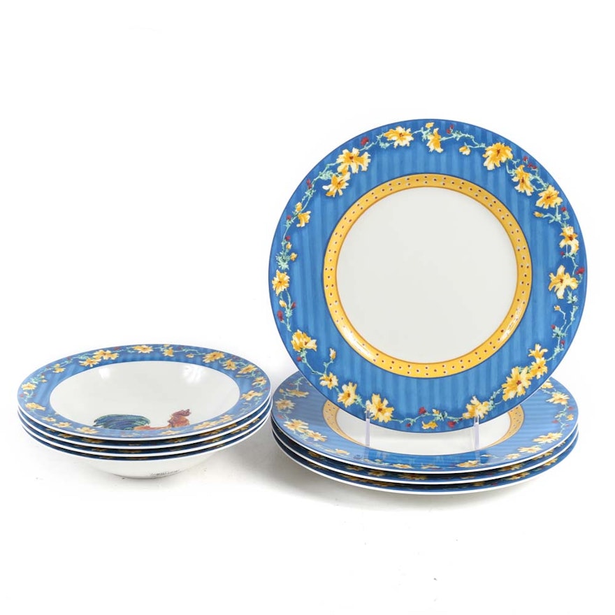 Fitz and Floyd "Coq du Village" Dinner Plates and Salad Bowls