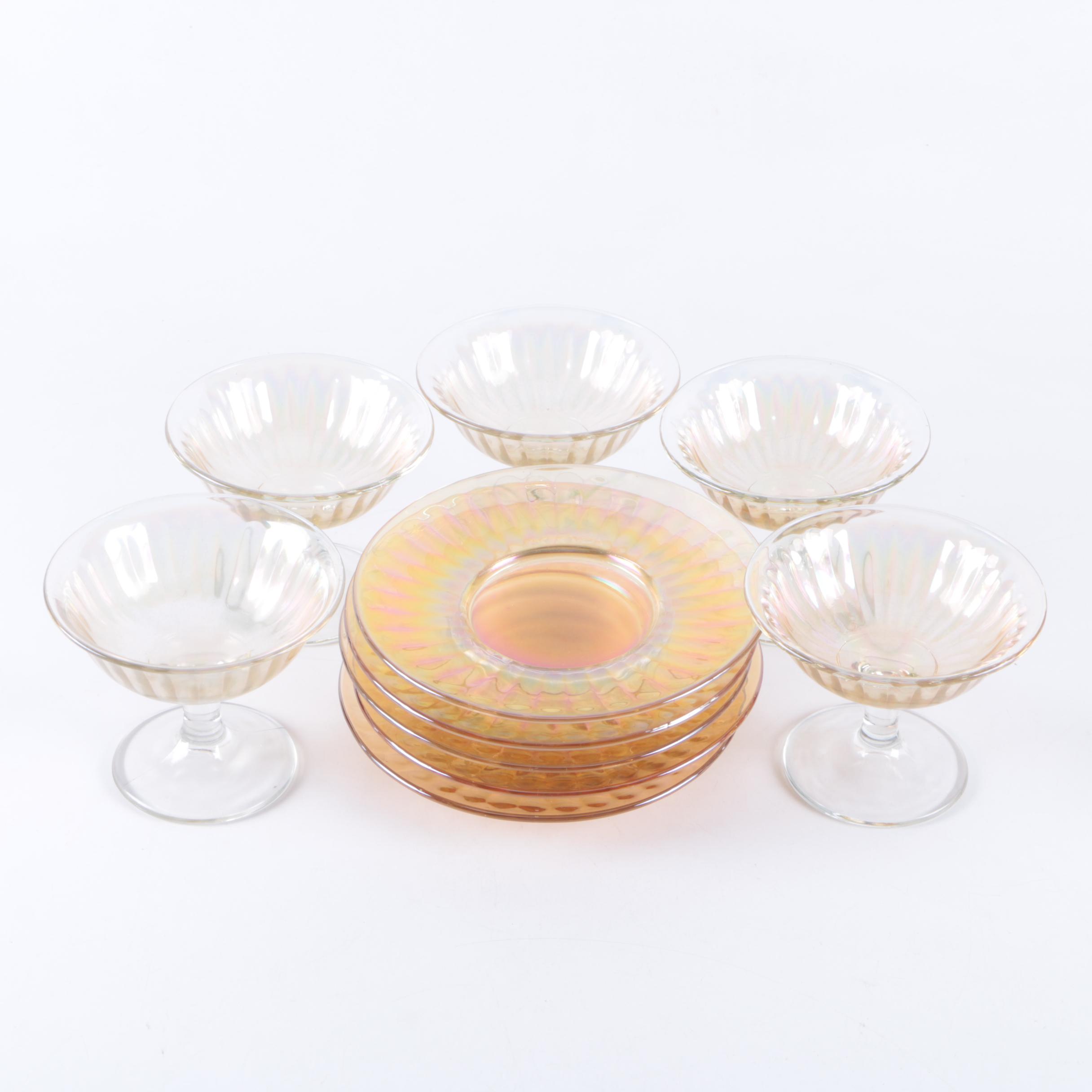 Imperial Glass-Ohio "Smooth Rays Marigold" Plates and Sherbets