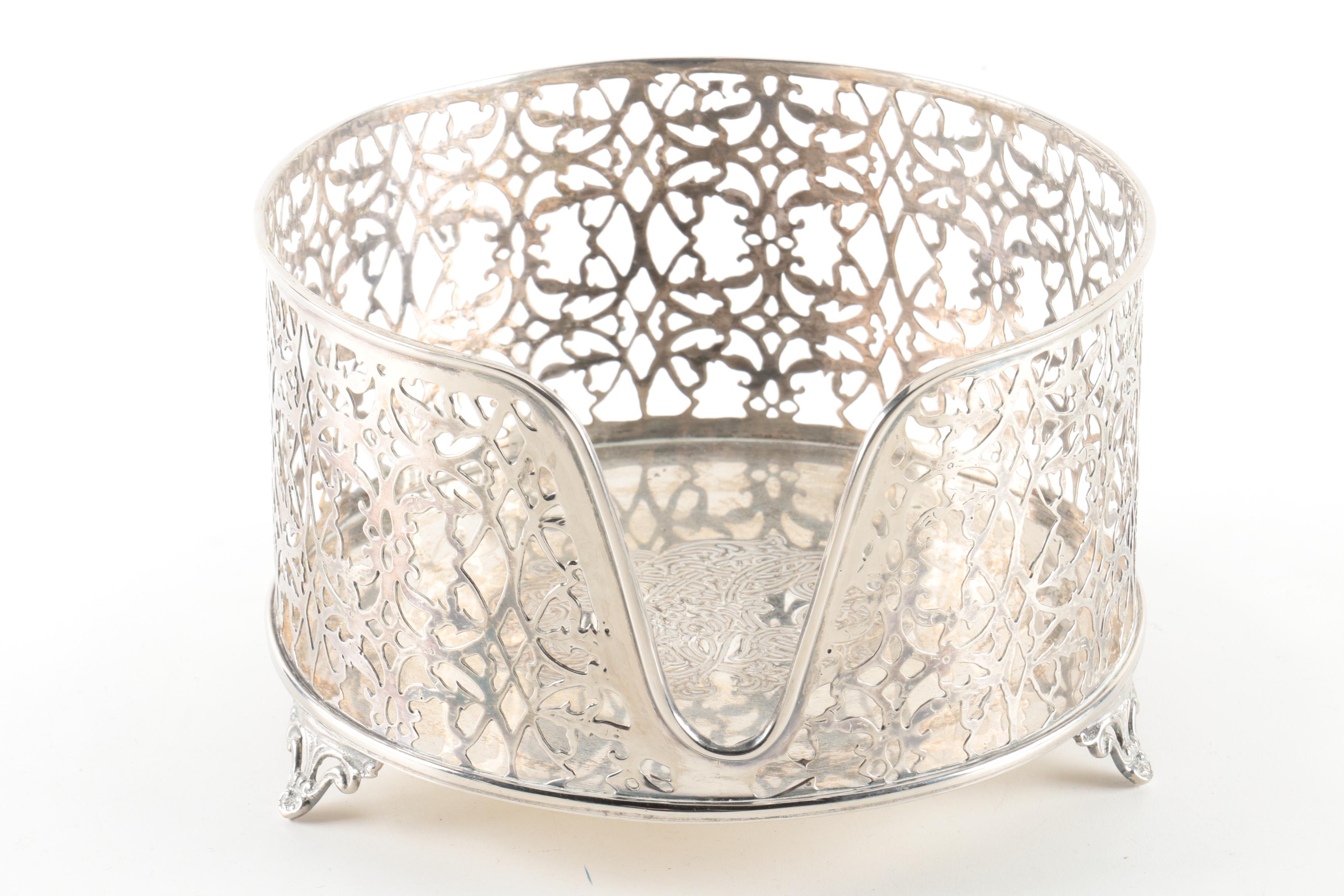 Silver Plate Openwork Serving Pieces Including Cup and Stand