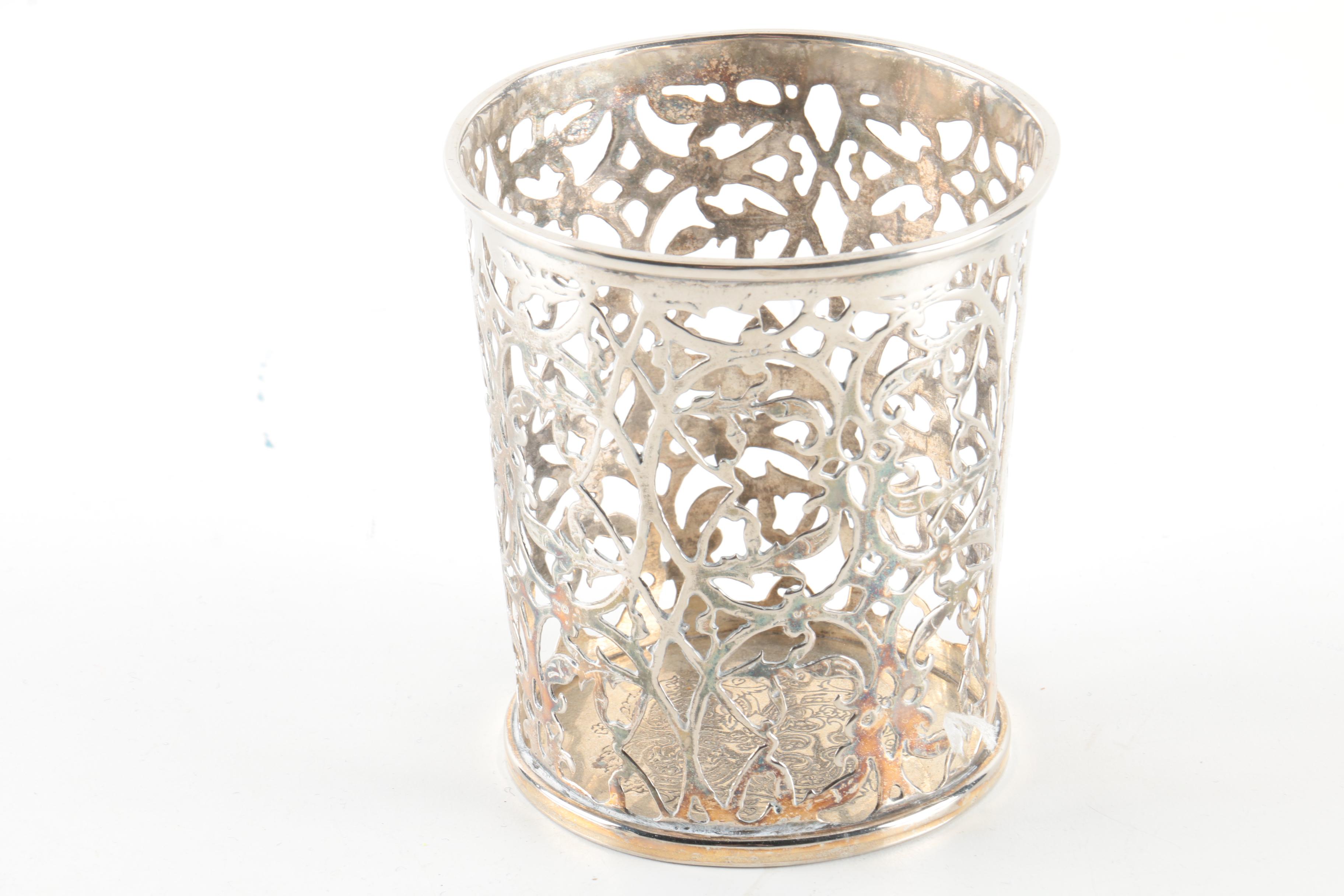 Silver Plate Openwork Serving Pieces Including Cup and Stand