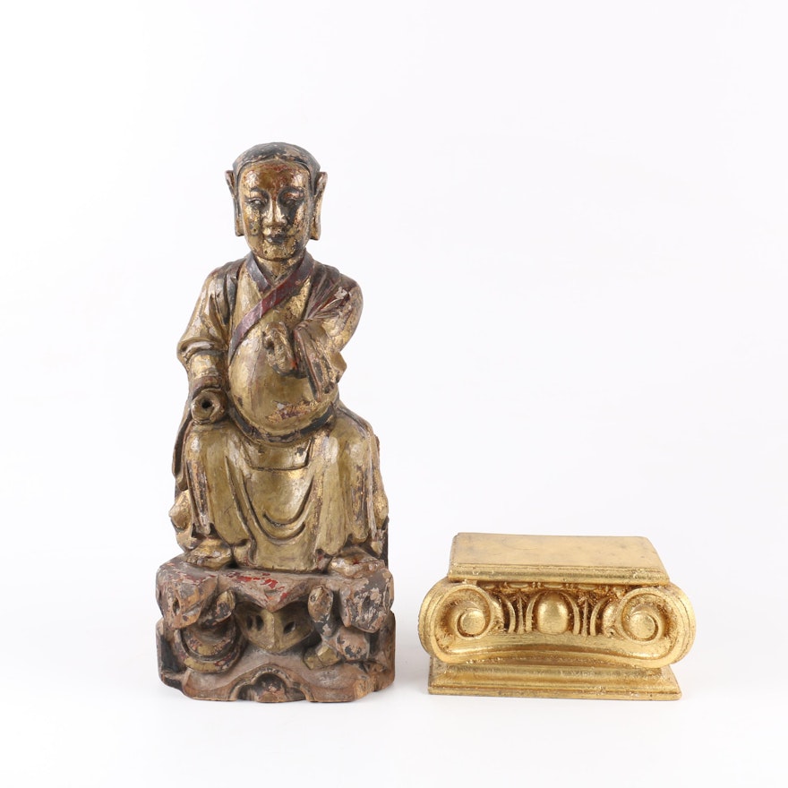 Antique Chinese Carved Wood Seated Figure