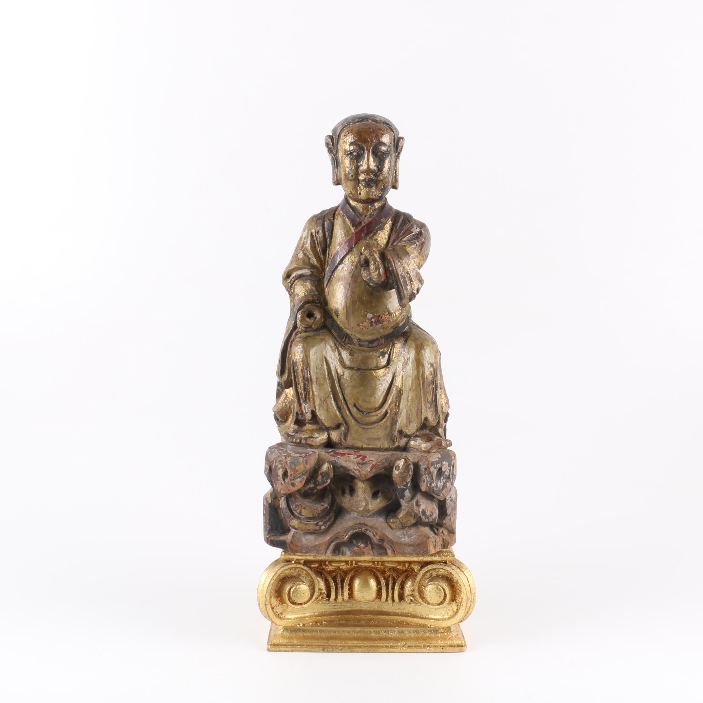 Antique Chinese Carved Wood Seated Figure