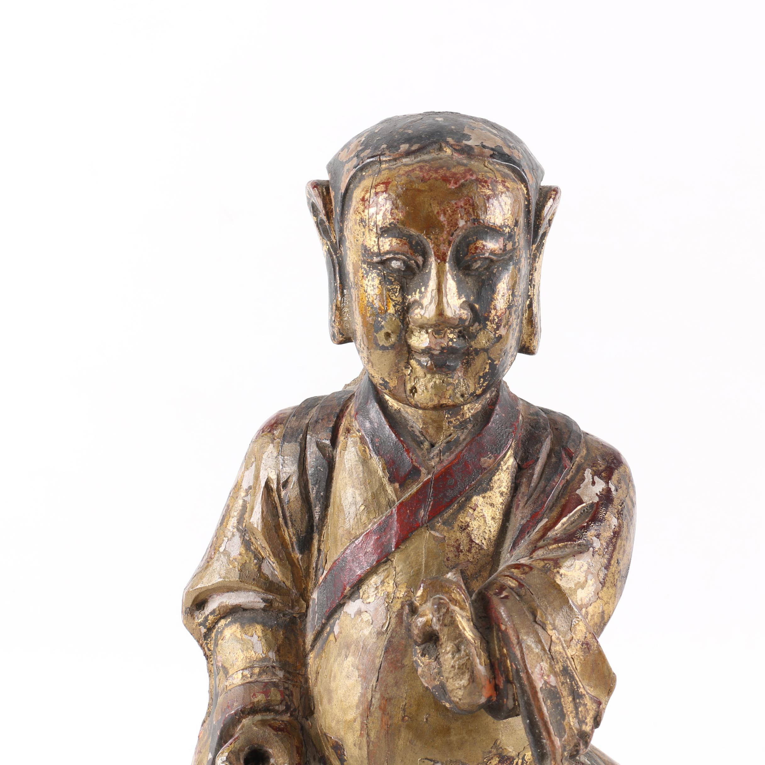 Antique Chinese Carved Wood Seated Figure