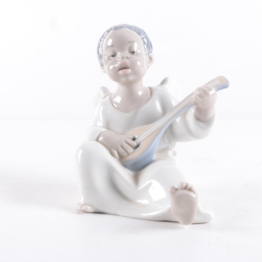 Lladró "Black Legacy Collection" Porcelain Angel Playing Mandolin