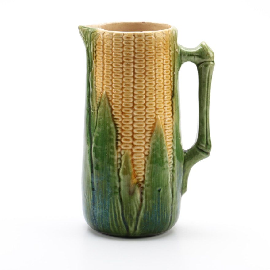 Majolica Ceramic Corn Cob Pitcher