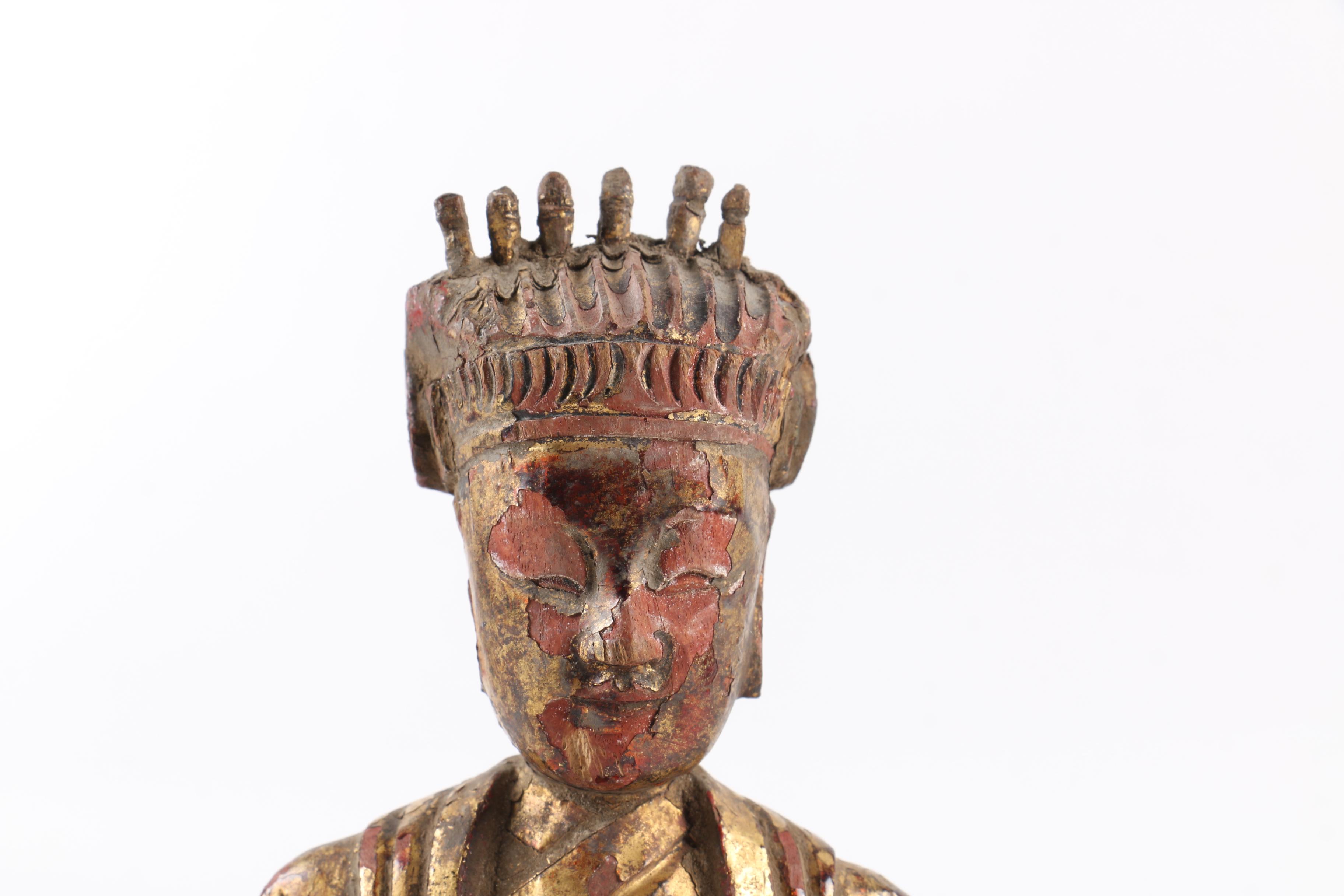 Chinese Carved Wood Gilt and Polychrome Lady with Crown