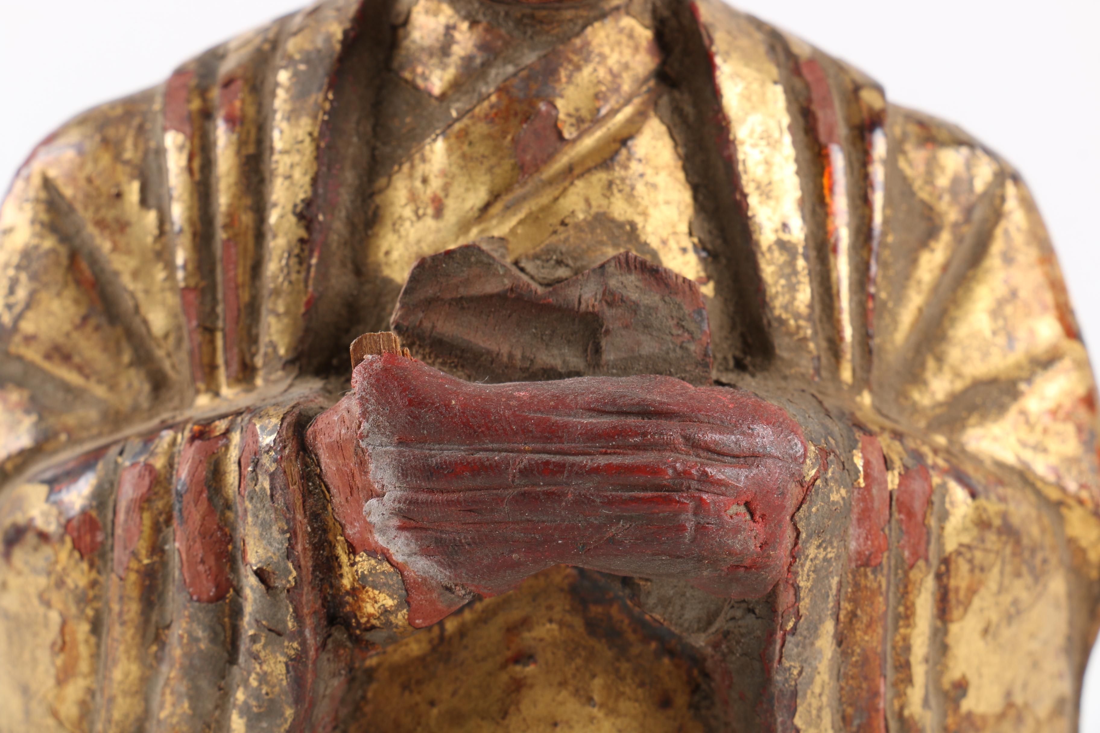 Chinese Carved Wood Gilt and Polychrome Lady with Crown