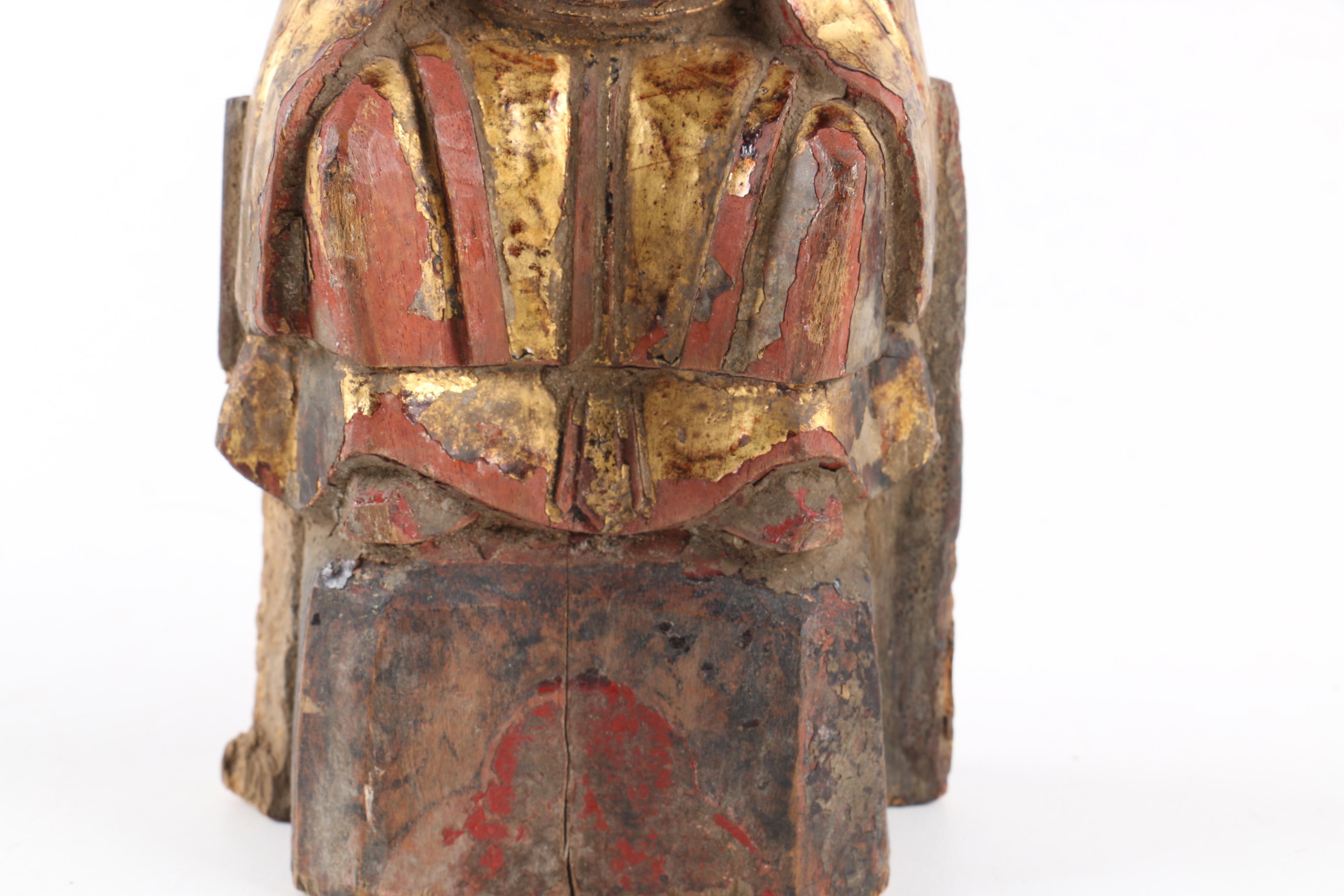 Chinese Carved Wood Gilt and Polychrome Lady with Crown