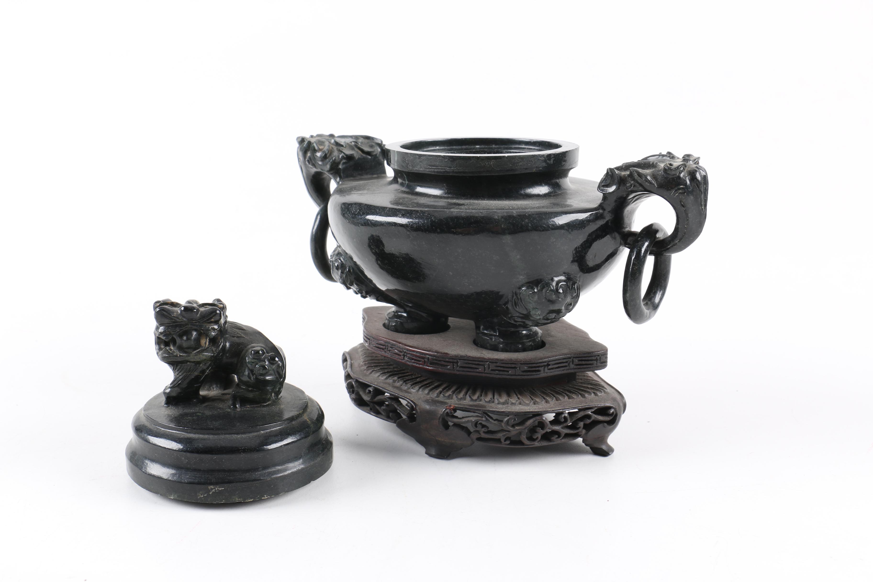 Chinese Carved Wood Censer With a Lid