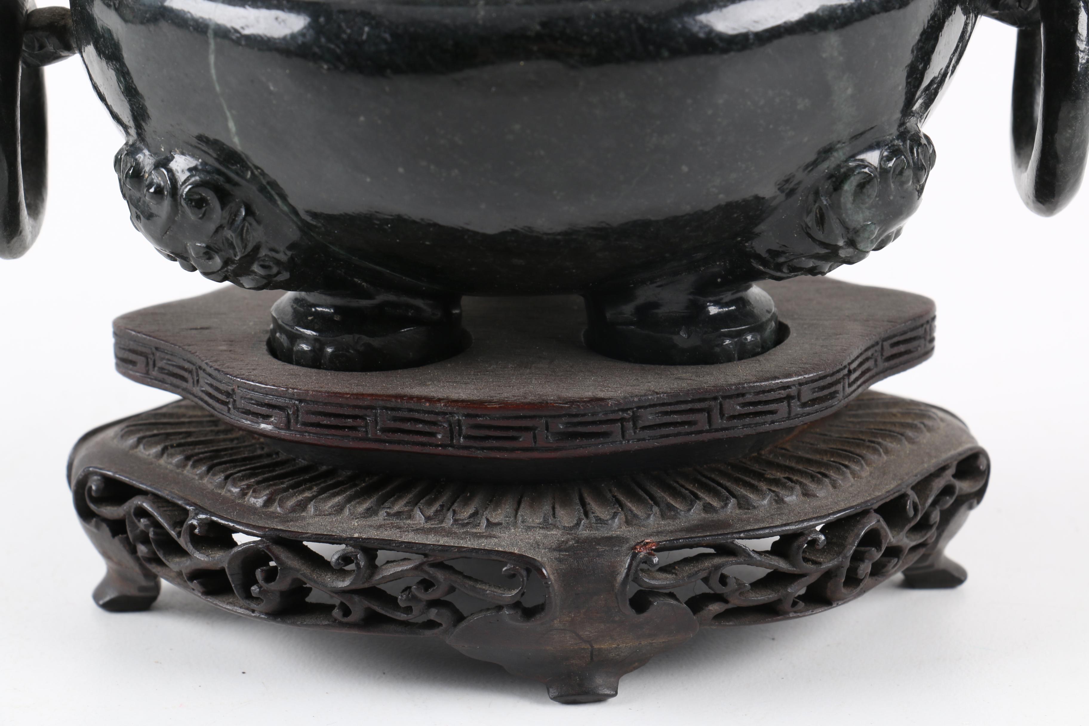 Chinese Carved Wood Censer With a Lid