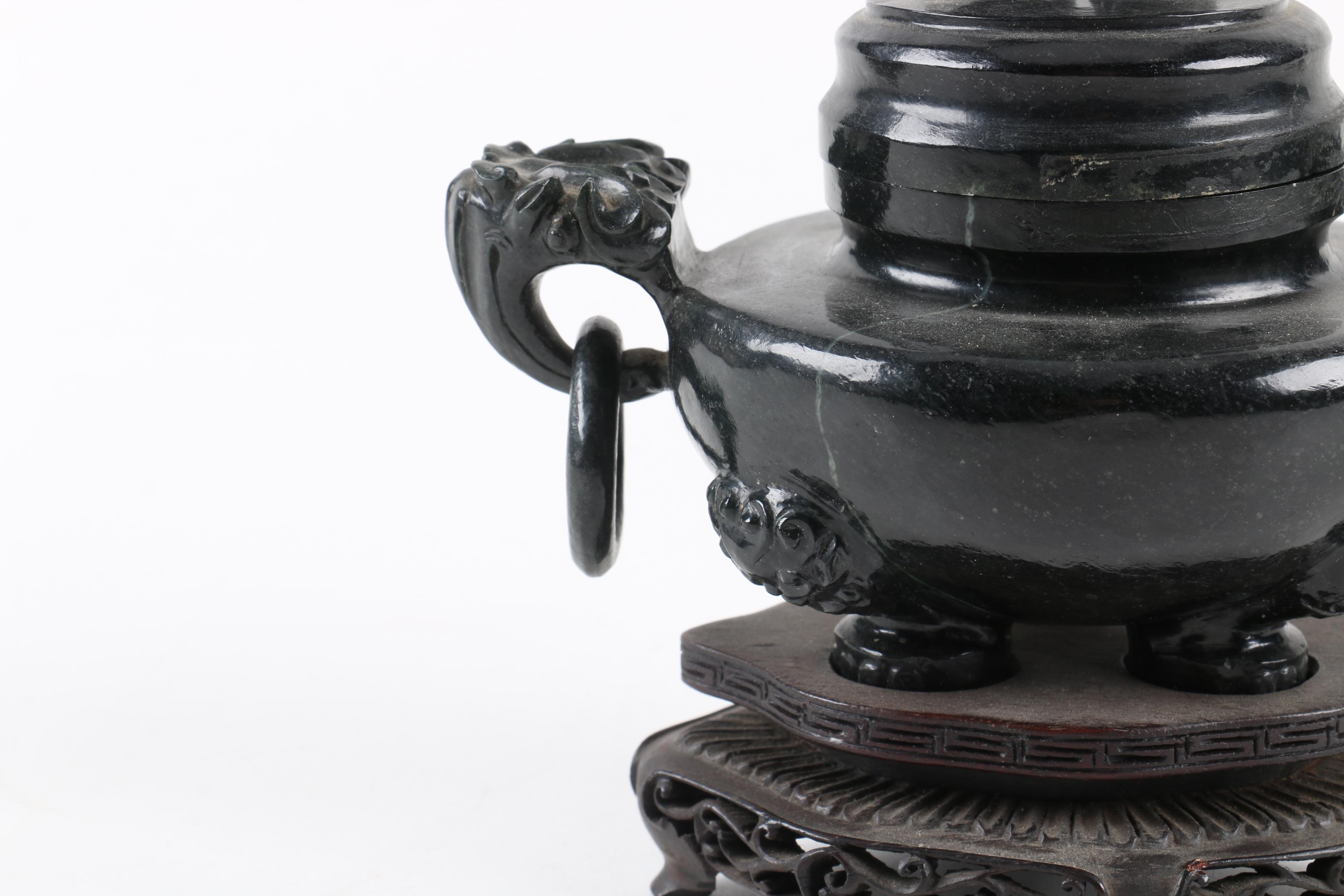 Chinese Carved Wood Censer With a Lid
