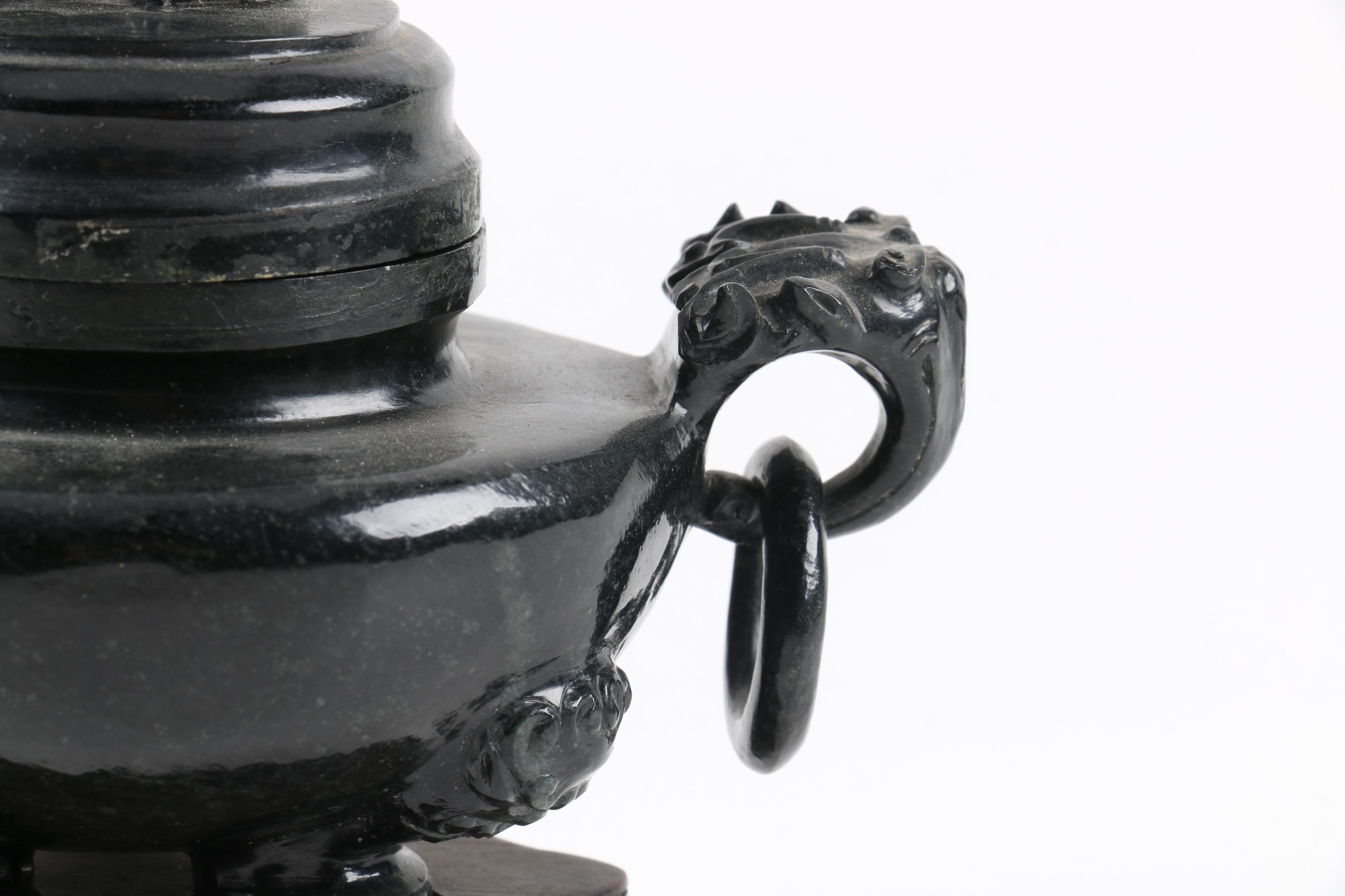 Chinese Carved Wood Censer With a Lid