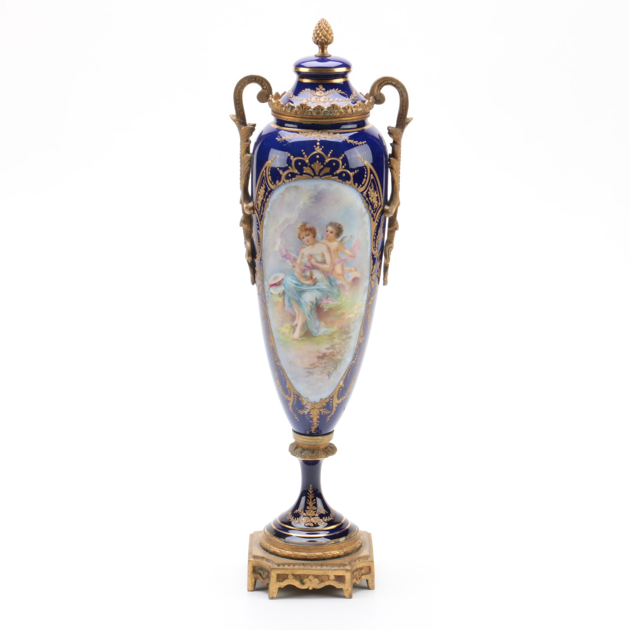 Antique Sevres Style Chateau des Tuileries Porcelain Urn