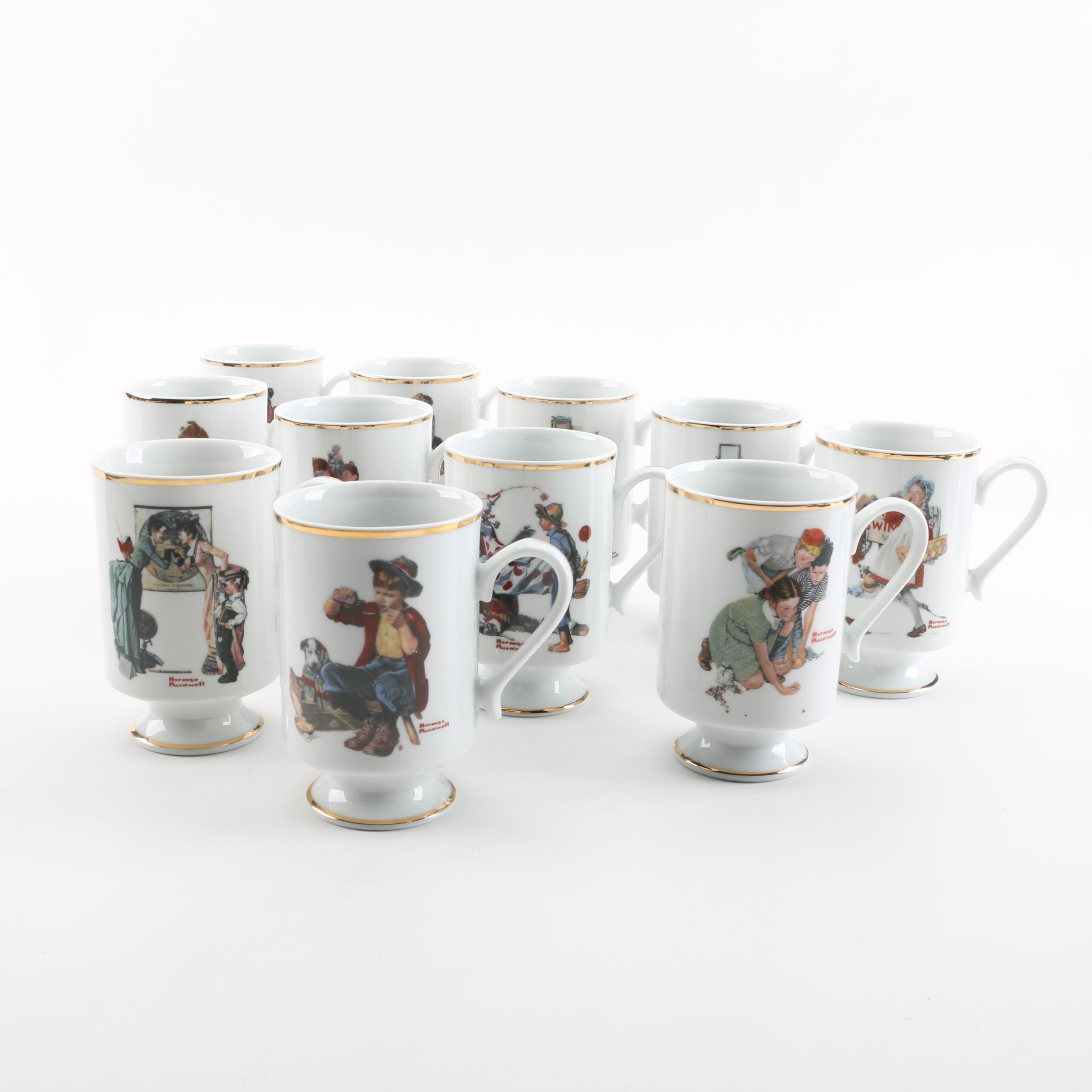 Vintage Danbury Mint Normal Rockwell Artwork Porcelain Mugs 1981