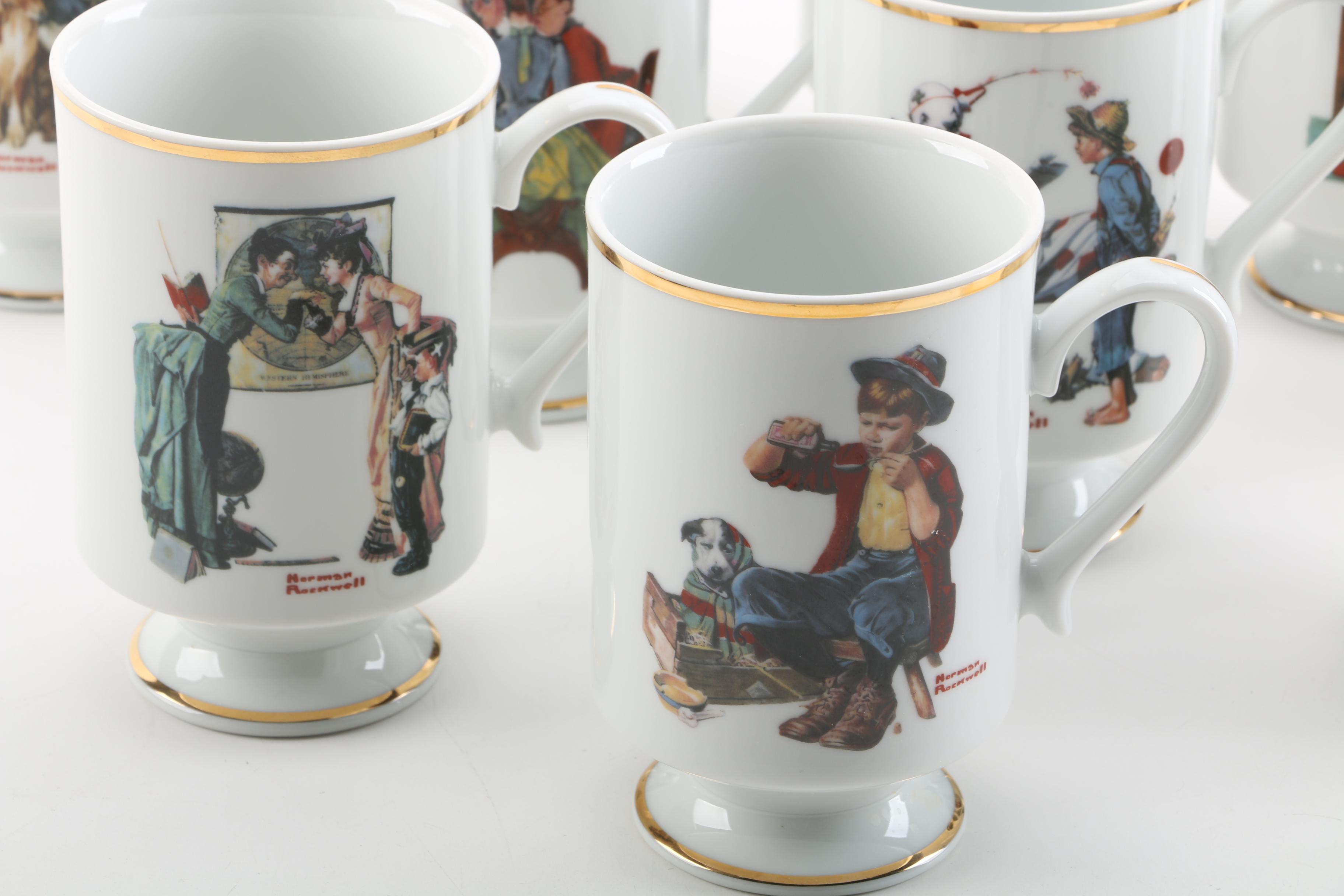 Vintage Danbury Mint Normal Rockwell Artwork Porcelain Mugs 1981