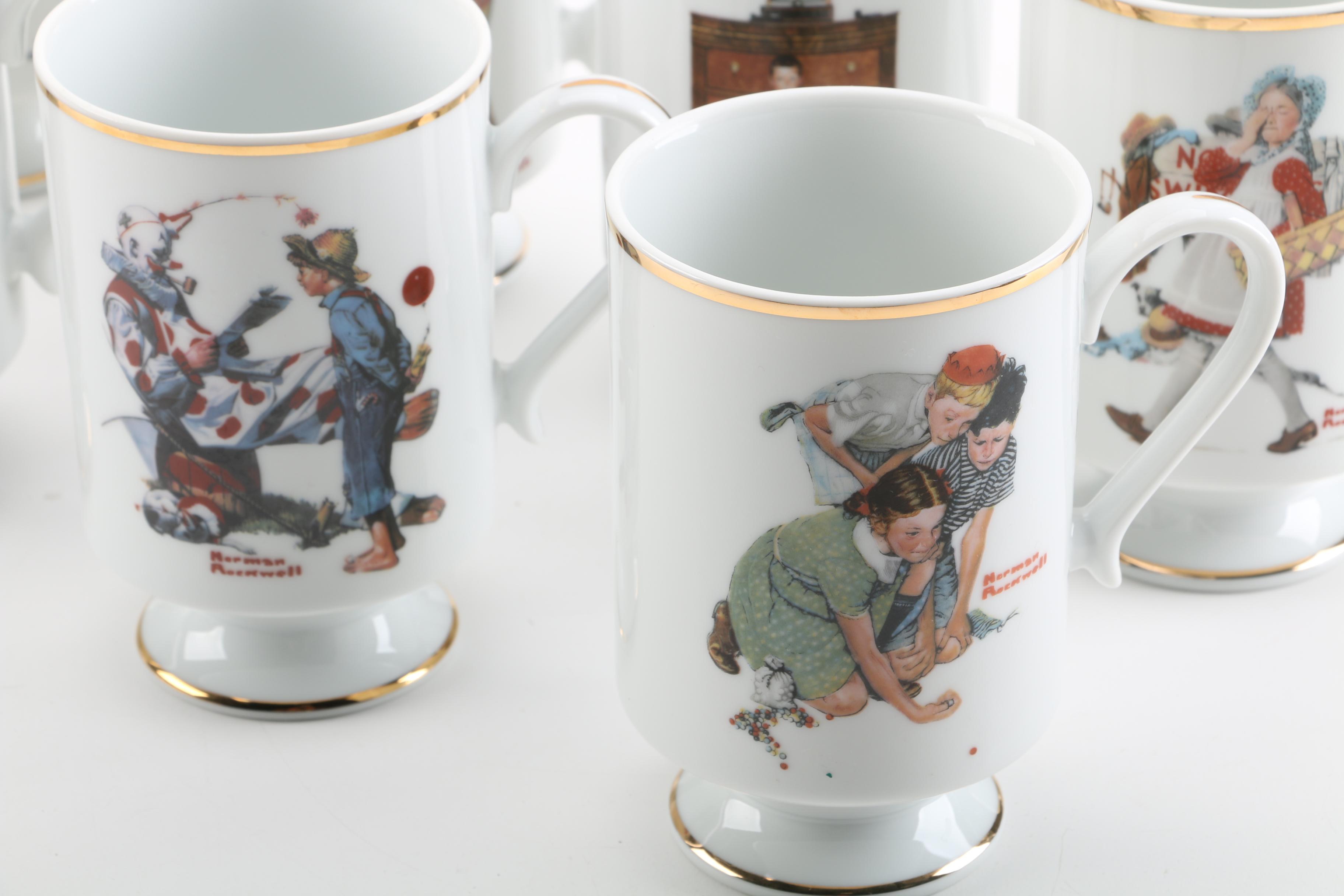 Vintage Danbury Mint Normal Rockwell Artwork Porcelain Mugs 1981