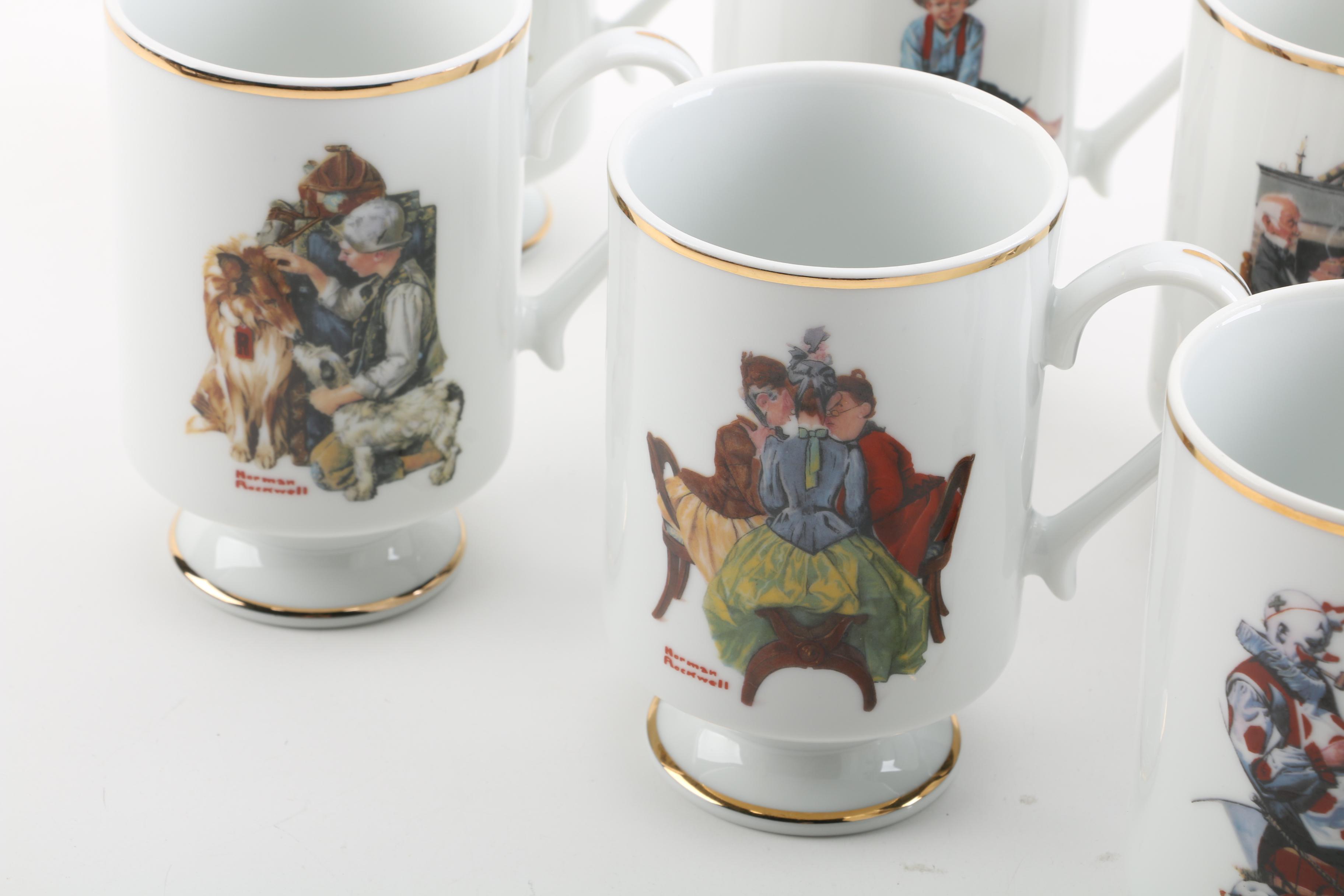 Vintage Danbury Mint Normal Rockwell Artwork Porcelain Mugs 1981
