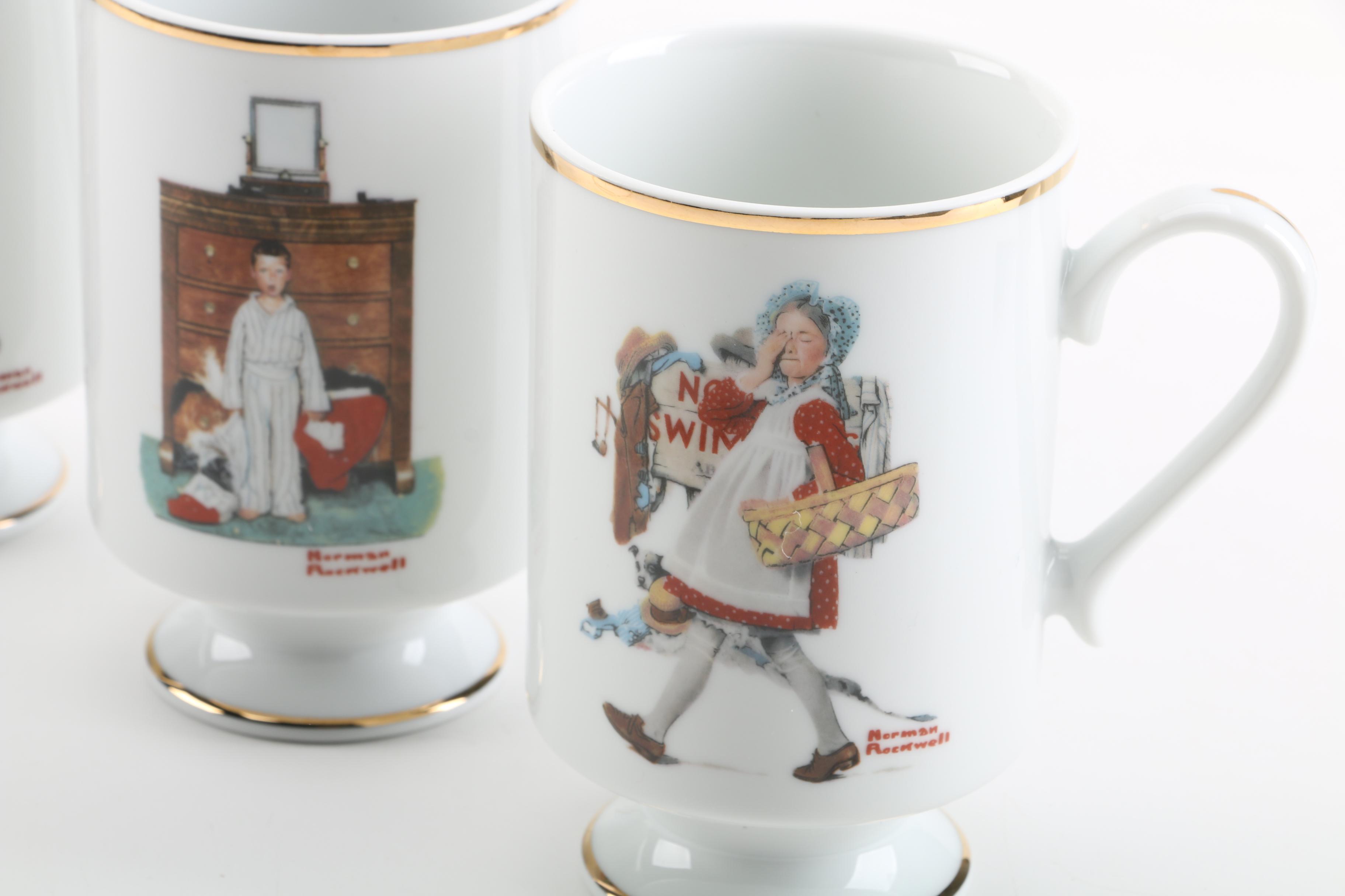 Vintage Danbury Mint Normal Rockwell Artwork Porcelain Mugs 1981