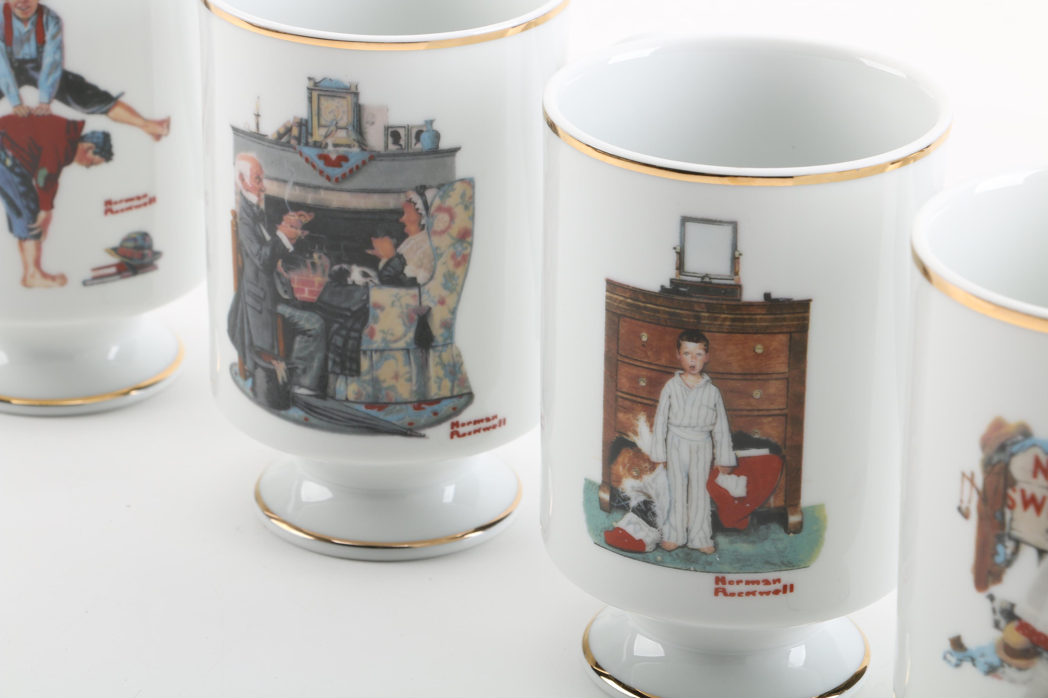 Vintage Danbury Mint Normal Rockwell Artwork Porcelain Mugs 1981